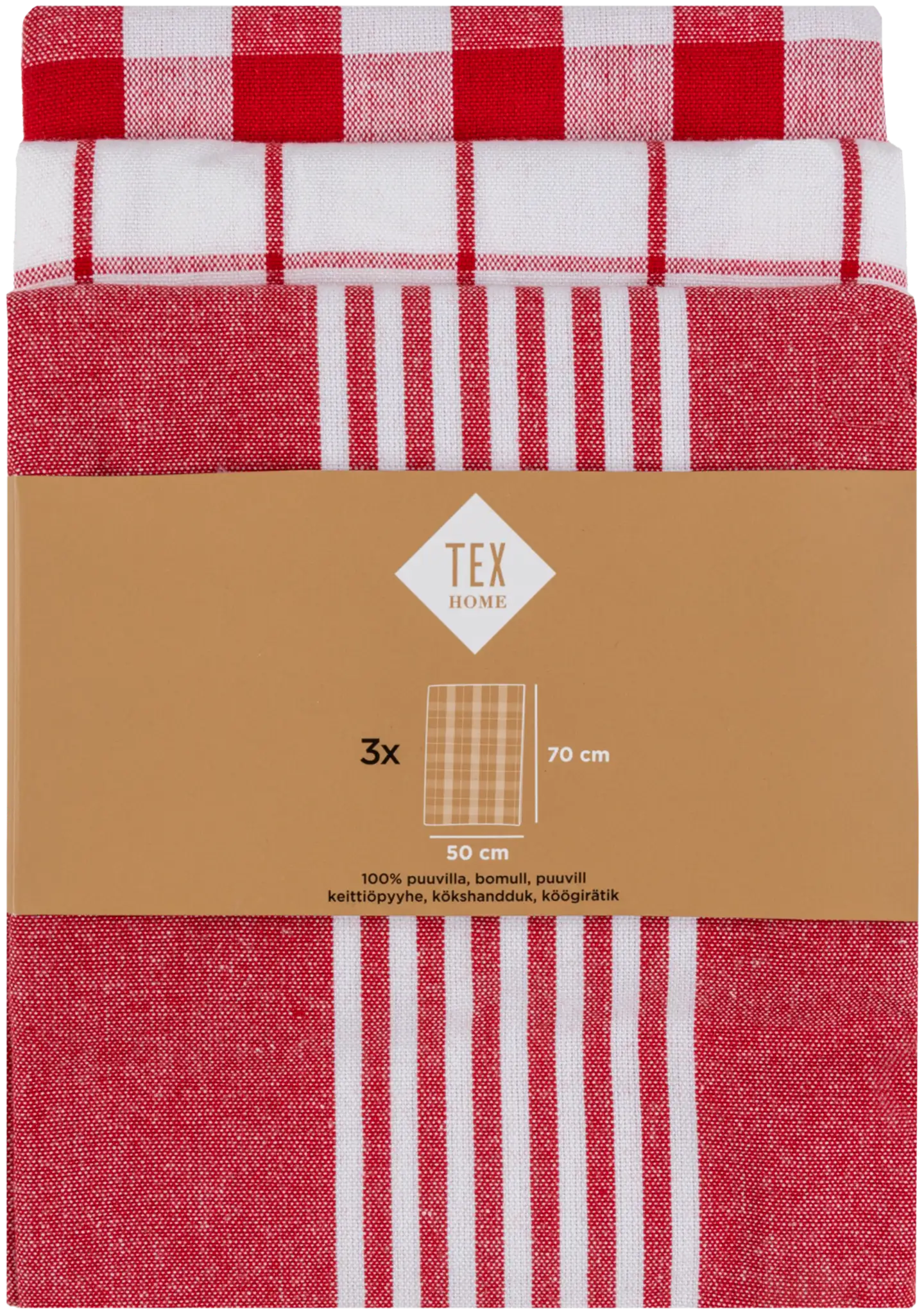 Tex Home keittiöpyyhe Stripes 3kpl punainen - 5