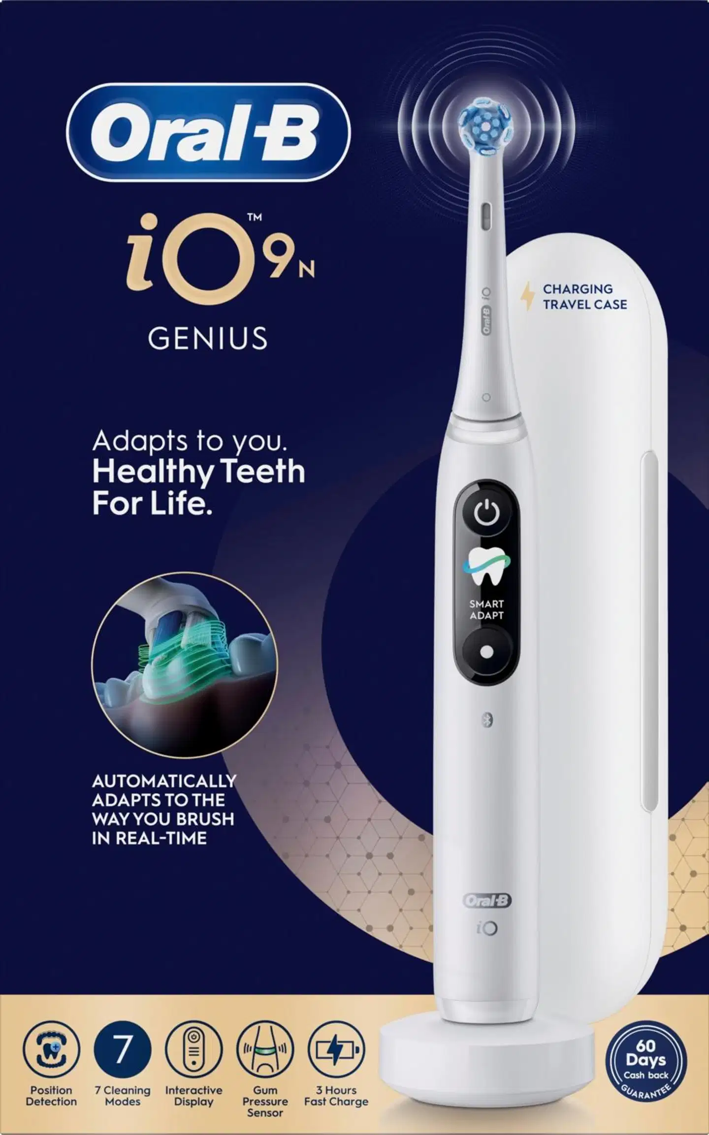 Oral-B iO9 White Alabaster sähköhammasharja + Charging travel case + Refill holder + lisävaihtoharja