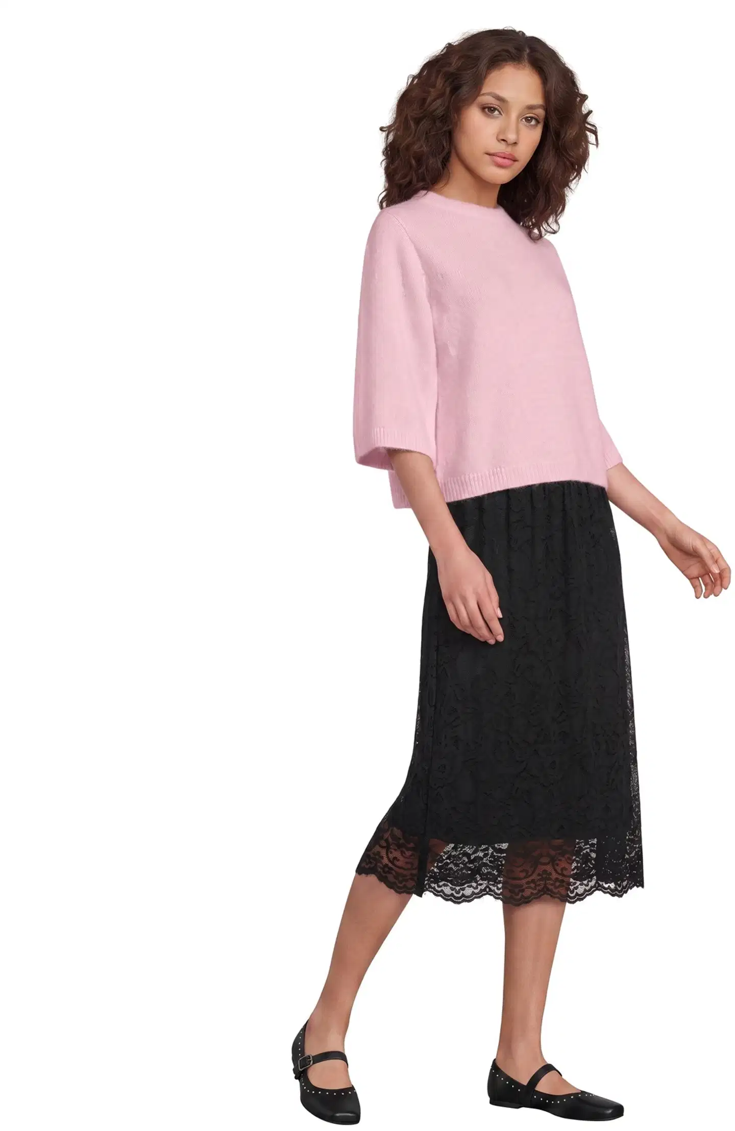 WKLY. naisten lyhythihainen neulepusero villasekoite 213W362688 - Lt pink - 3