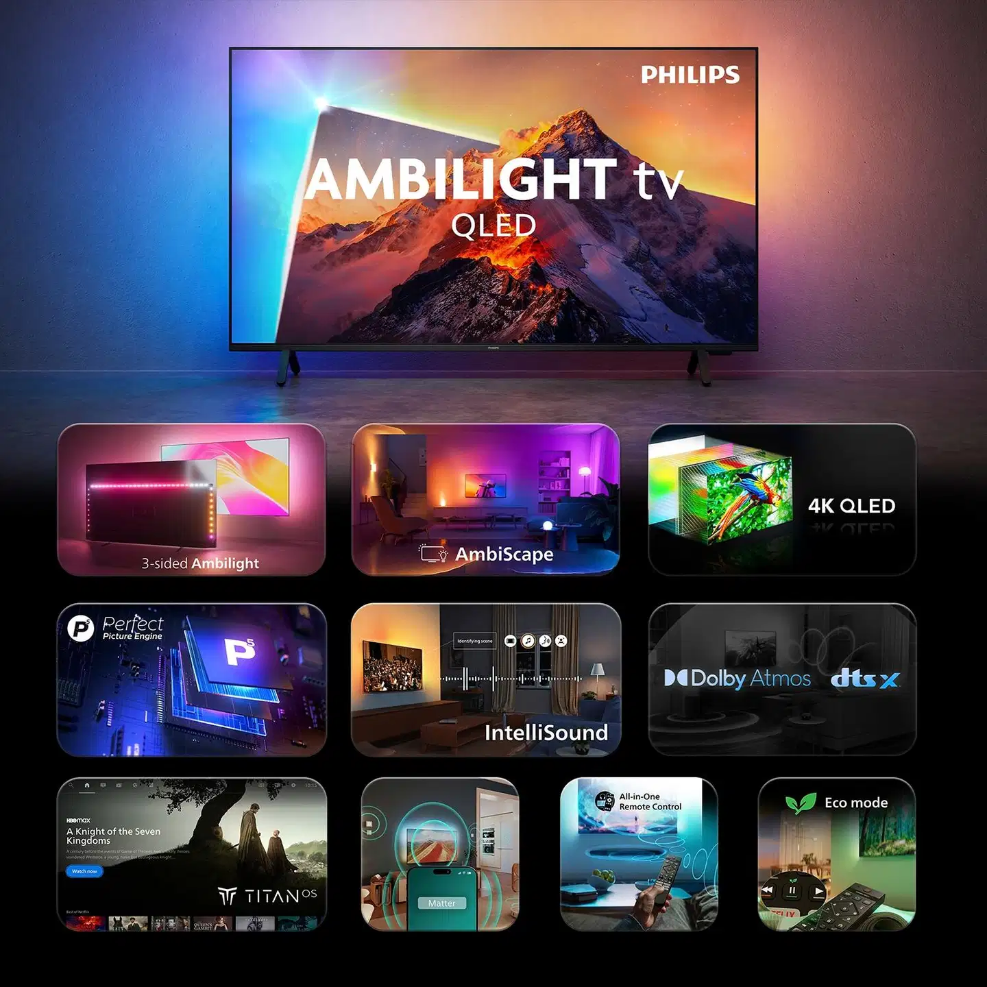 Philips 43" PQS8601 4K QLED Ambilight Smart TV - 4