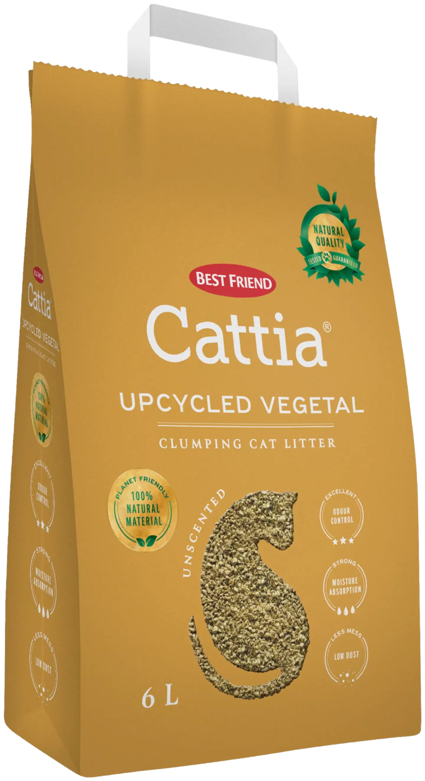 Best Friend Cattia Upcycled Vegetal paakkuuntuva kissanhiekka 6 l