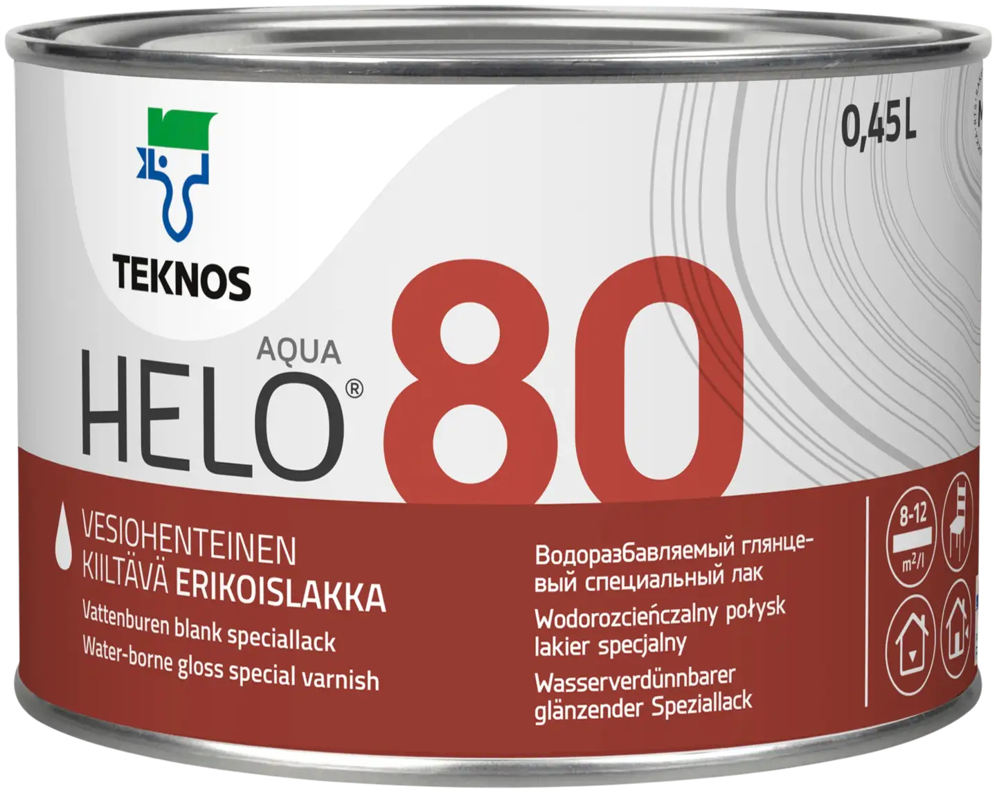 Teknos erikoislakka Helo Aqua 80 0,45 l väritön sävytettävissä kiiltävä