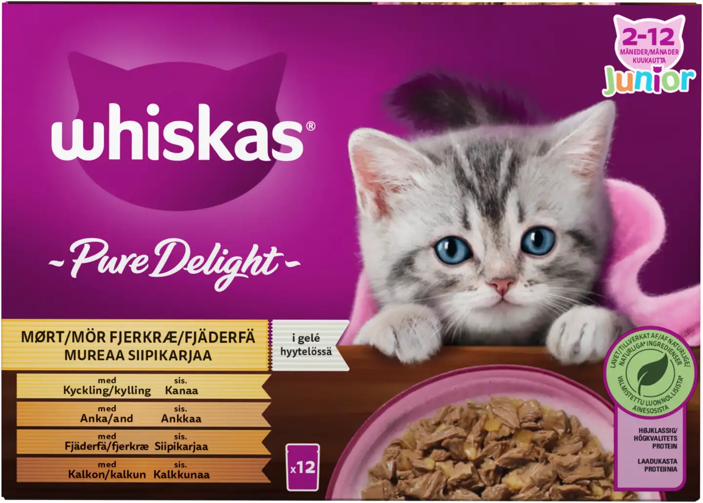 Whiskas Junior Pure Delight mureaa siipikarjaa hyytelössä (12 x 85 g)