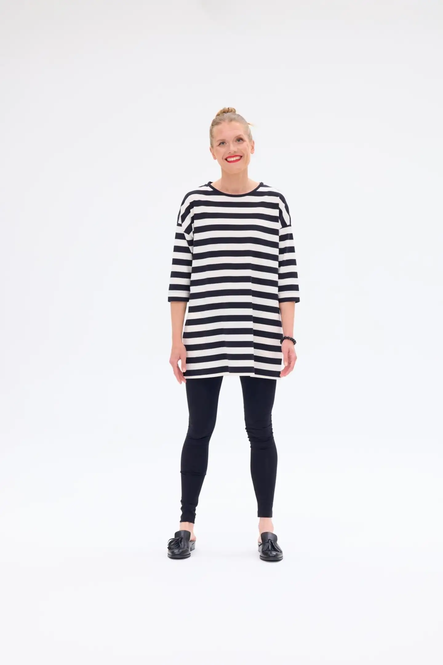 RATIA® naisten trikootunika Maisa, raita - Musta/hiekka - 3