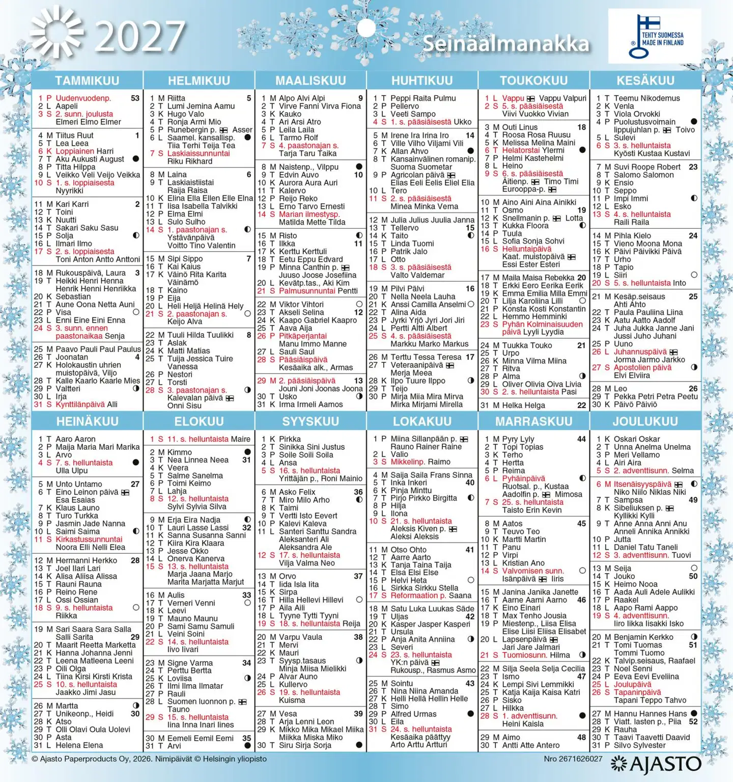 Ajasto seinäkalenteri Seinäalmanakka/Väggalmanackan - 7