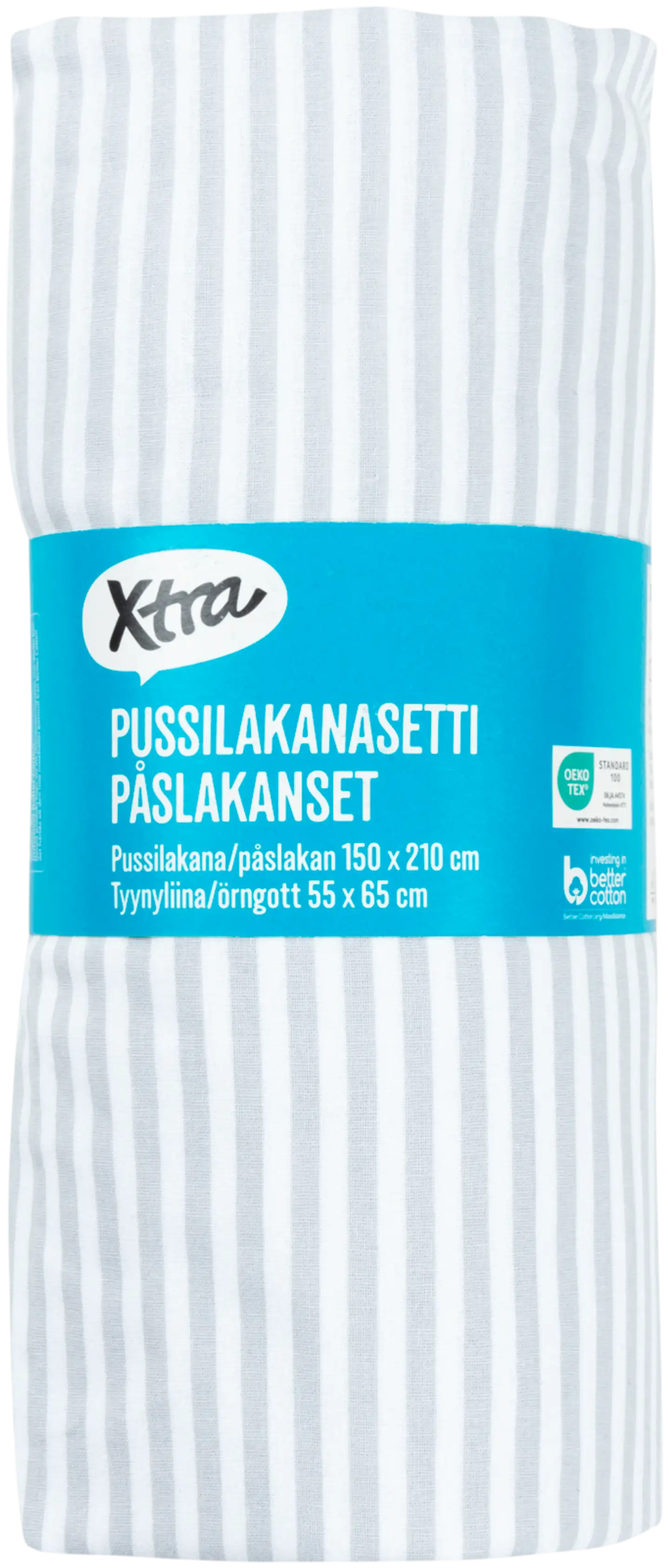 Xtra pussilakanasetti Lykke 150 x 210 cm + 55 x 65 cm harmaa/valkoinen - 2