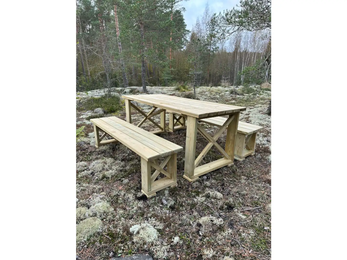 Tammiston Puu Ruska-ryhmä 170cm pöytä + 2-penkkiä, kestopuu vihreä - 3