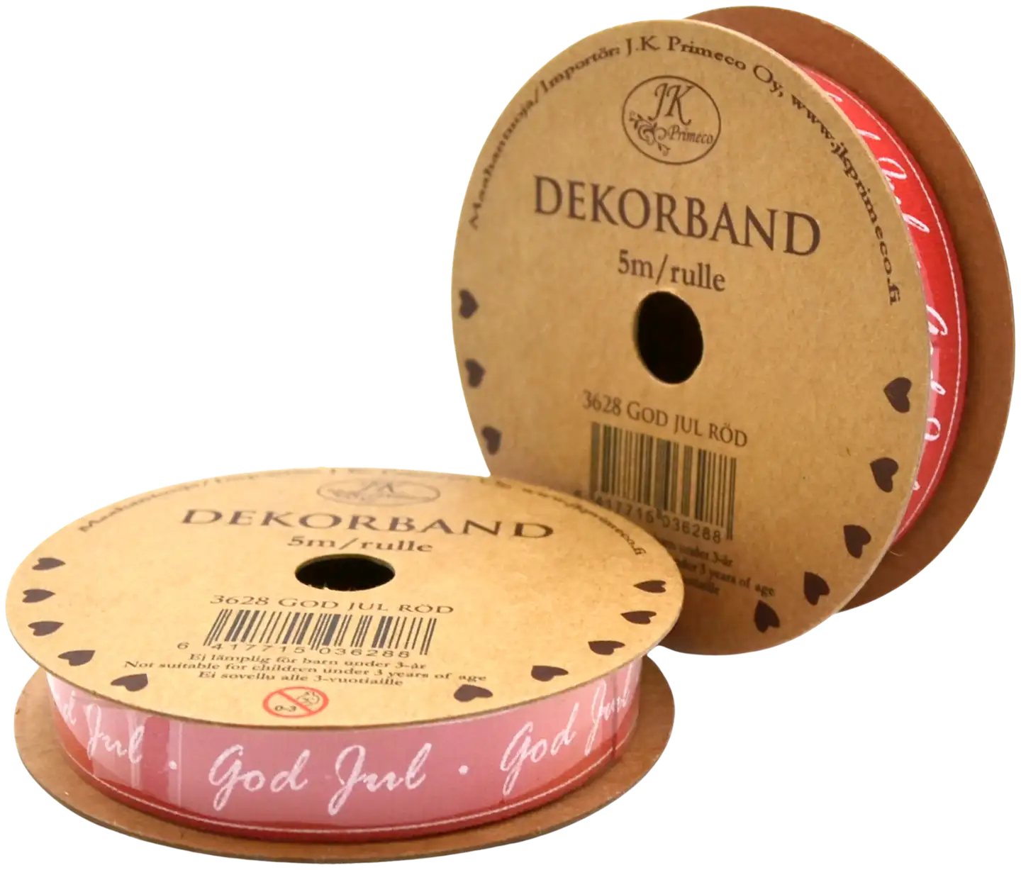 J.K. Primeco nauharulla 1,5cm x 5m God jul röd