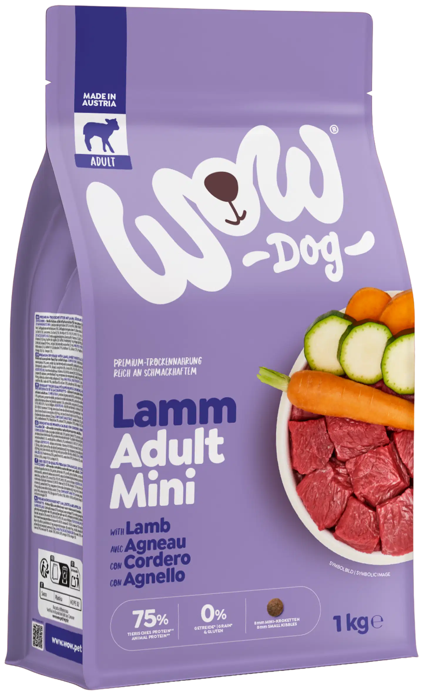WOW DOG Minis ADULT sis. lammasta kuivaruoka 1 kg