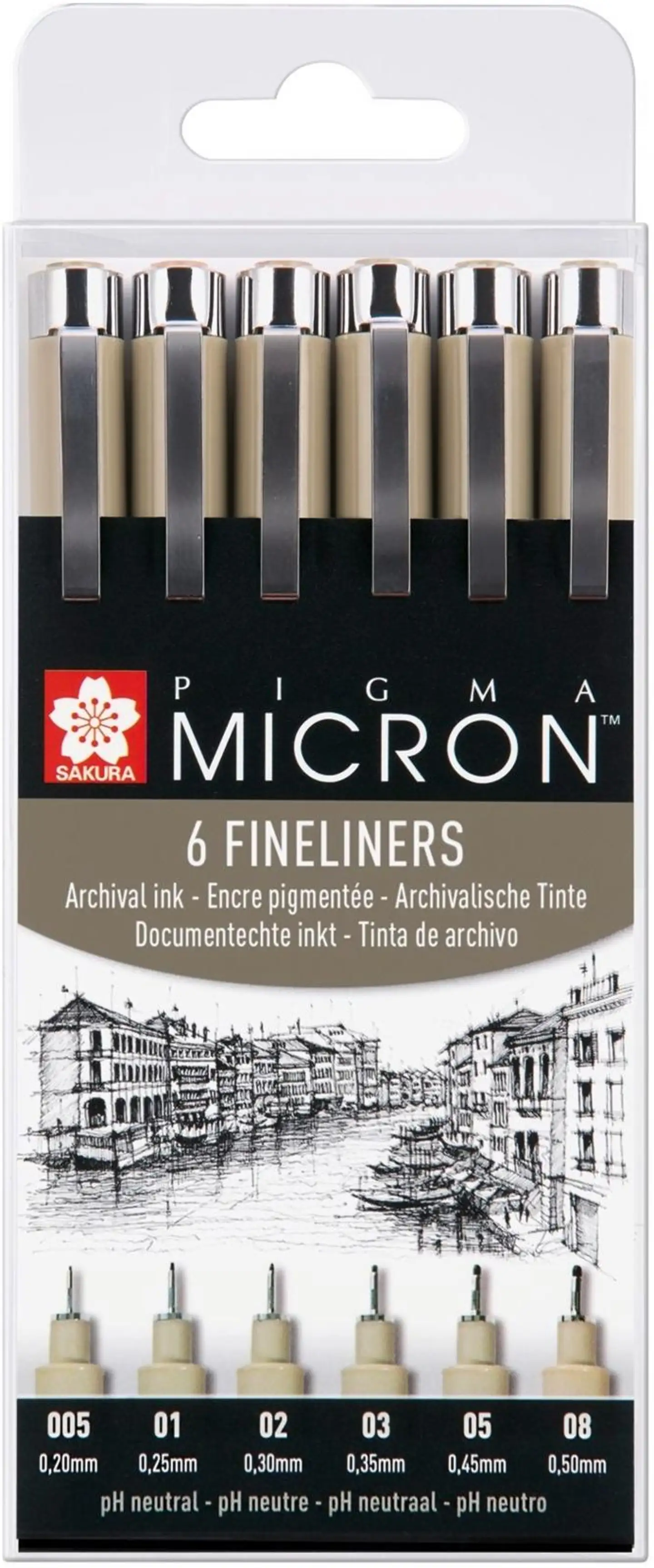 Sakura Micron musta kuitukynäsarja 6kpl