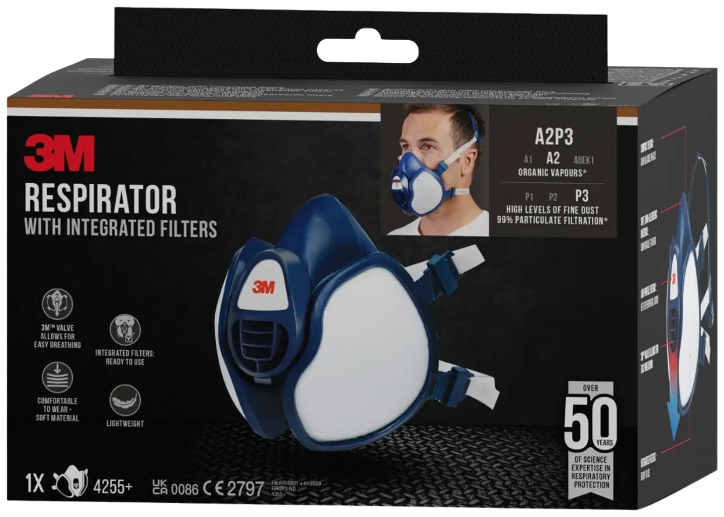 3M™ integroiduilla suodattimilla varustettu hengityssuojain 4255+, A2P3, orgaaniset höyryt - 4