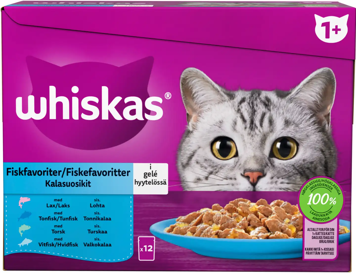 Whiskas 1+ Kalasuosikit hyytelössä (12 x 85 g)