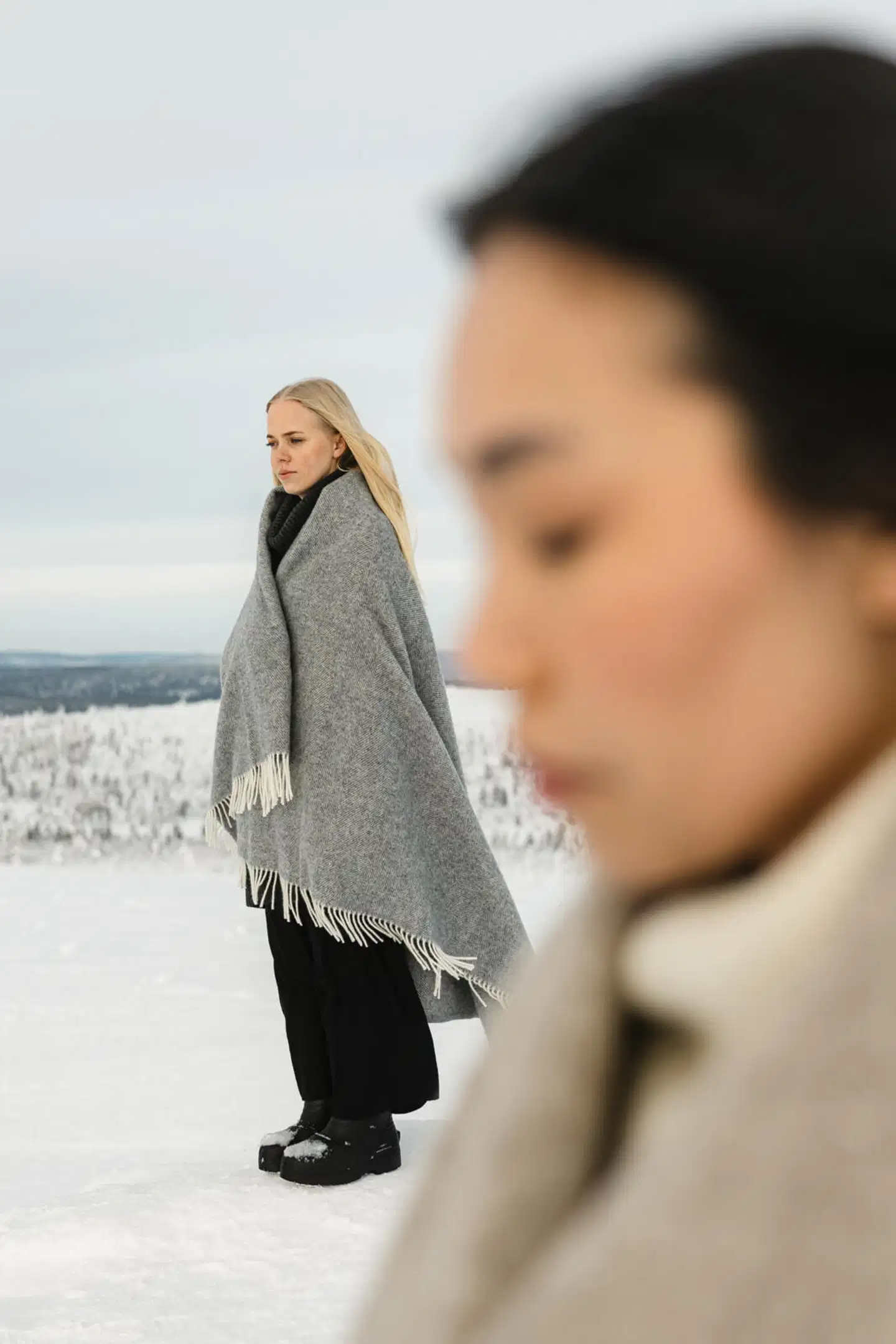 Lapuan Kankurit Arvo huopa 130x180cm+hapsut valko-meleerattu harmaa 100% villa - 3