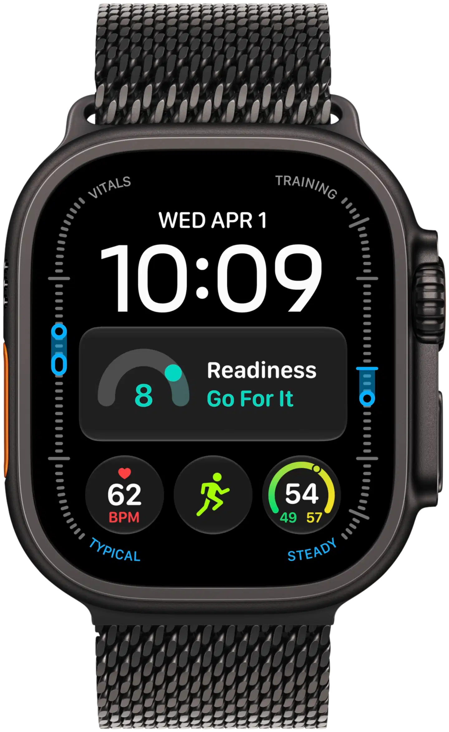 Apple Watch Ultra 4 GPS + Cellular 49 mm:n musta titaanikuori ja mustan titaanin värinen milanolaisranneke - L - MJAX4KS/A - 1