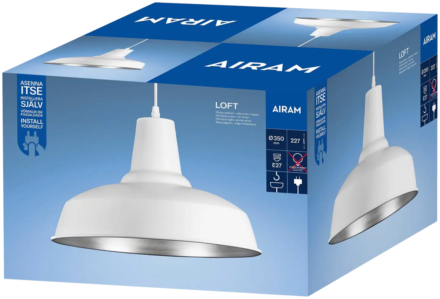 Airam LOFT35 RIIPPUVAL. E27 VALKOINEN/HOPEA - 2