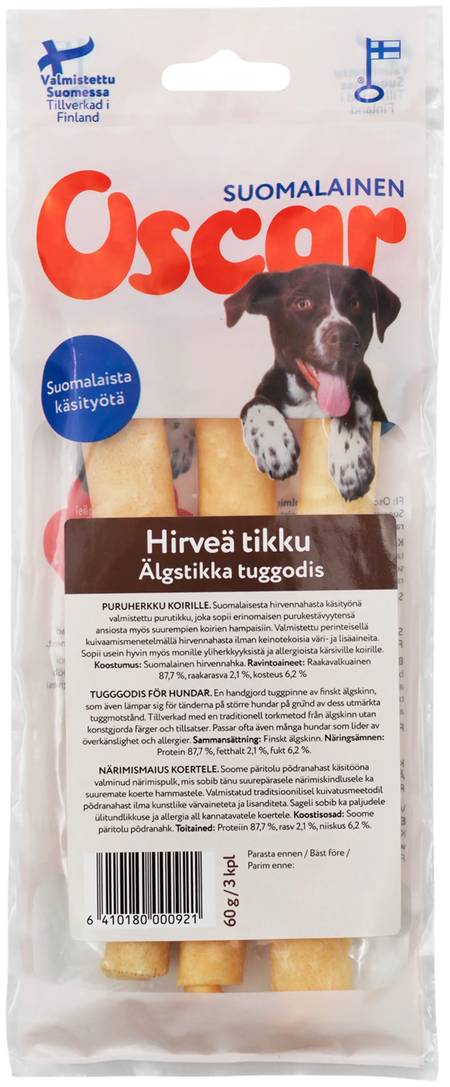 Oscar Hirveä tikku puruherkku 60 g (3 kpl), koirille