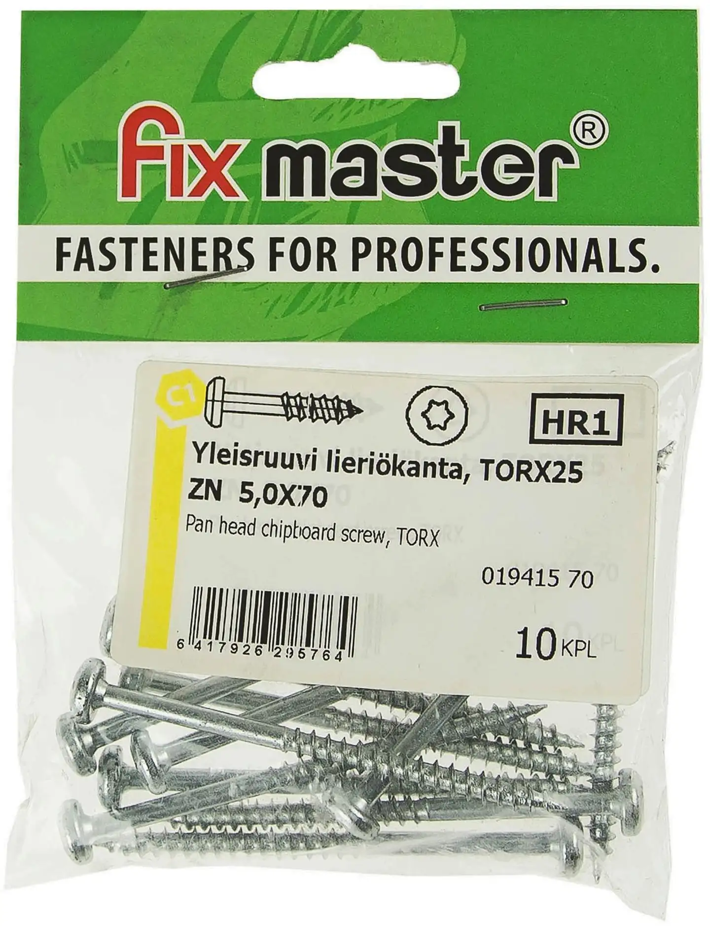 Fix Master yleisruuvi kupukanta osakierre 5,0x70 torx15 sinkitty 10kpl