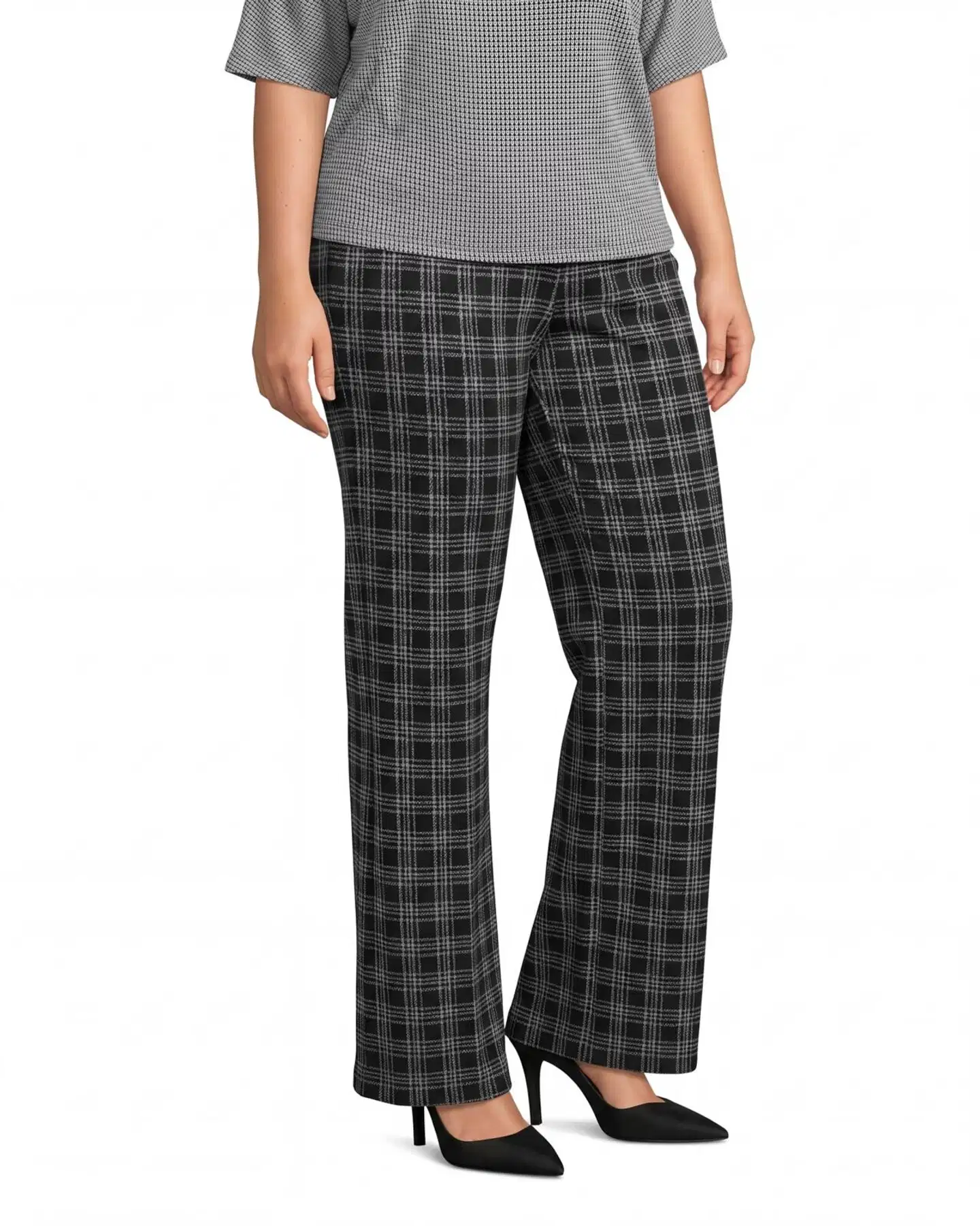 House naisten buklee-kankaiset housut 222HP40267, D-mitoitus - Black&grey - 1