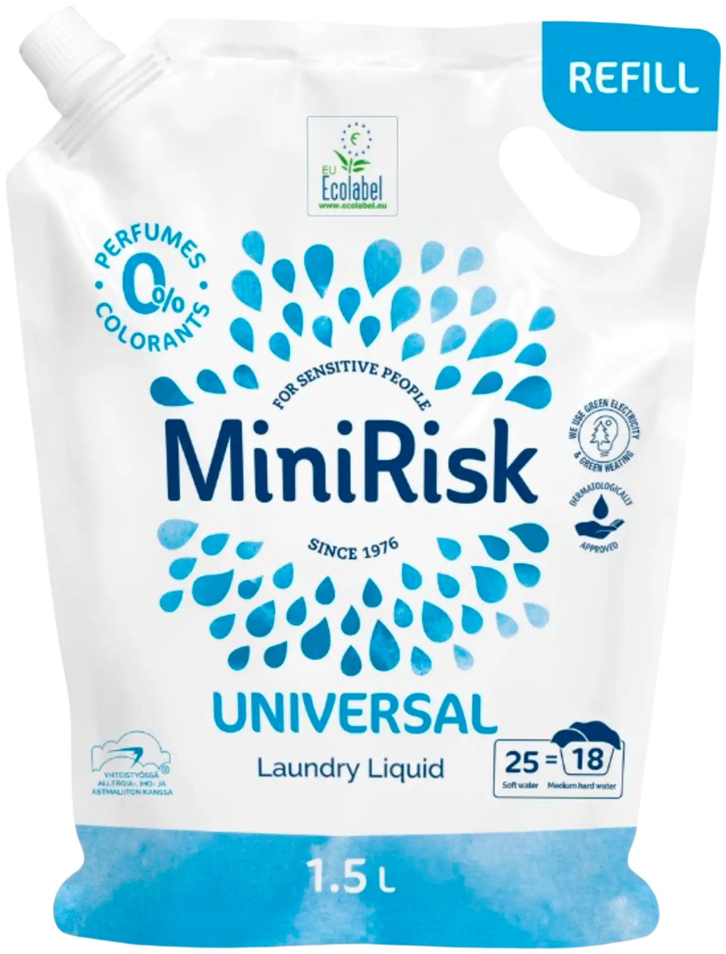 Mini Risk Universal pyykinpesuneste 1,5L täyttöpussi