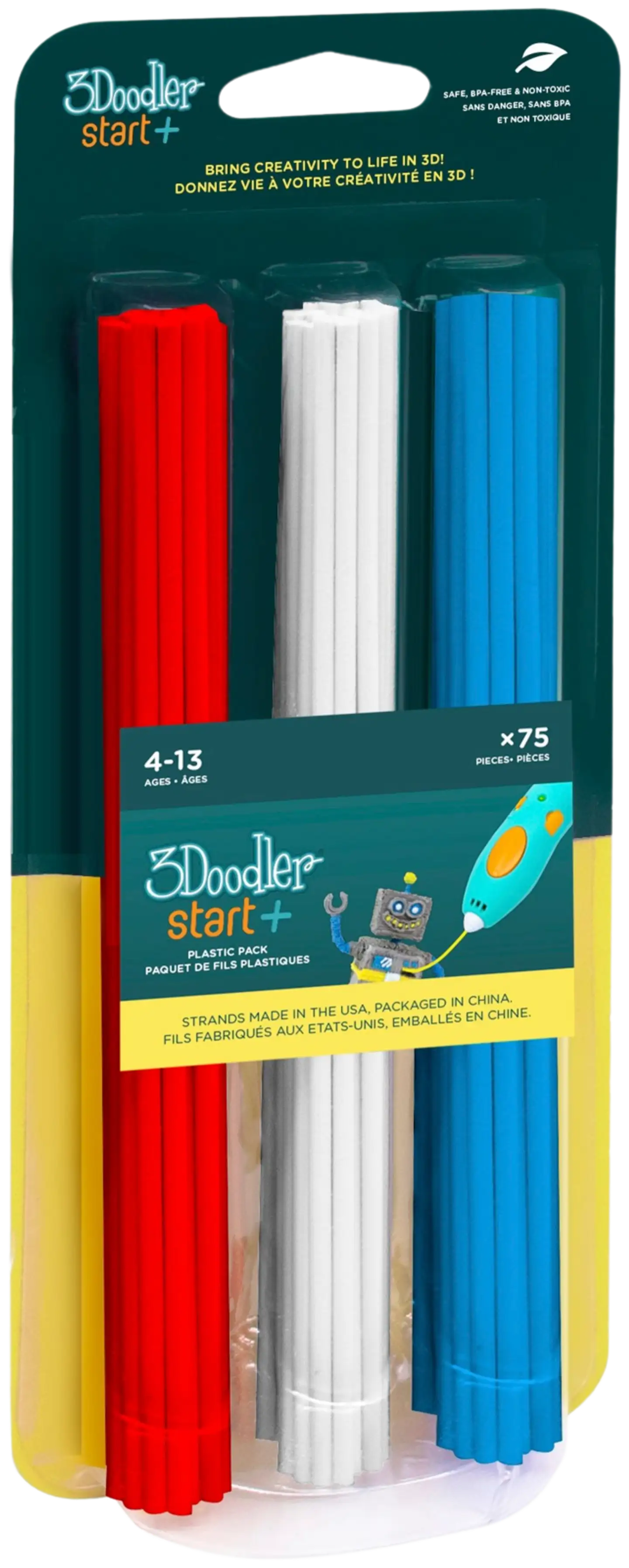 3D filamentti ECO 3Doodler 75kpl punainen/valkoinen/sininen