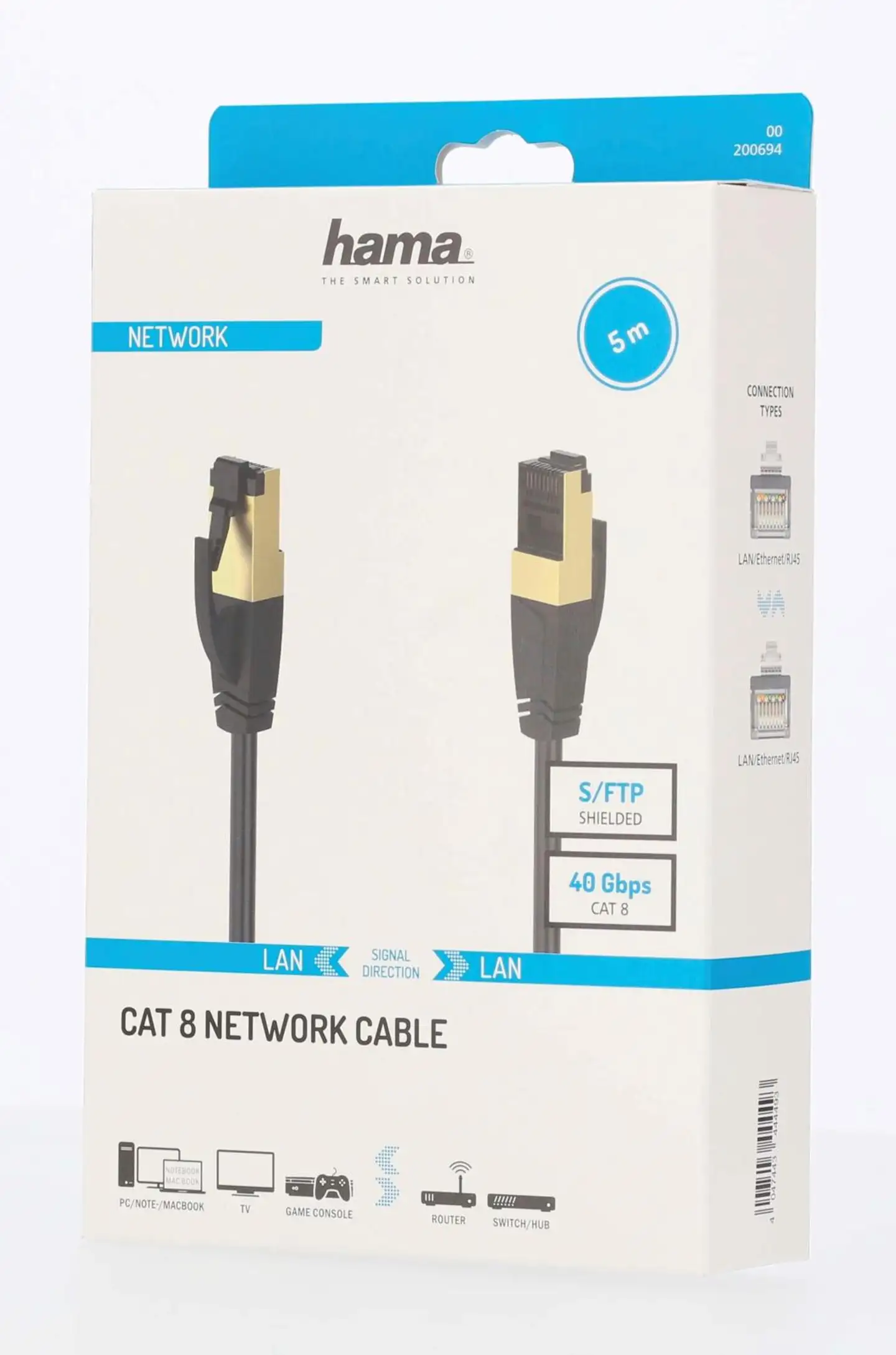 Hama Verkkokaapeli, CAT8, S/FTP-suojattu, 40 Gbit/s, Halogeeniton, 5,0 m - 2