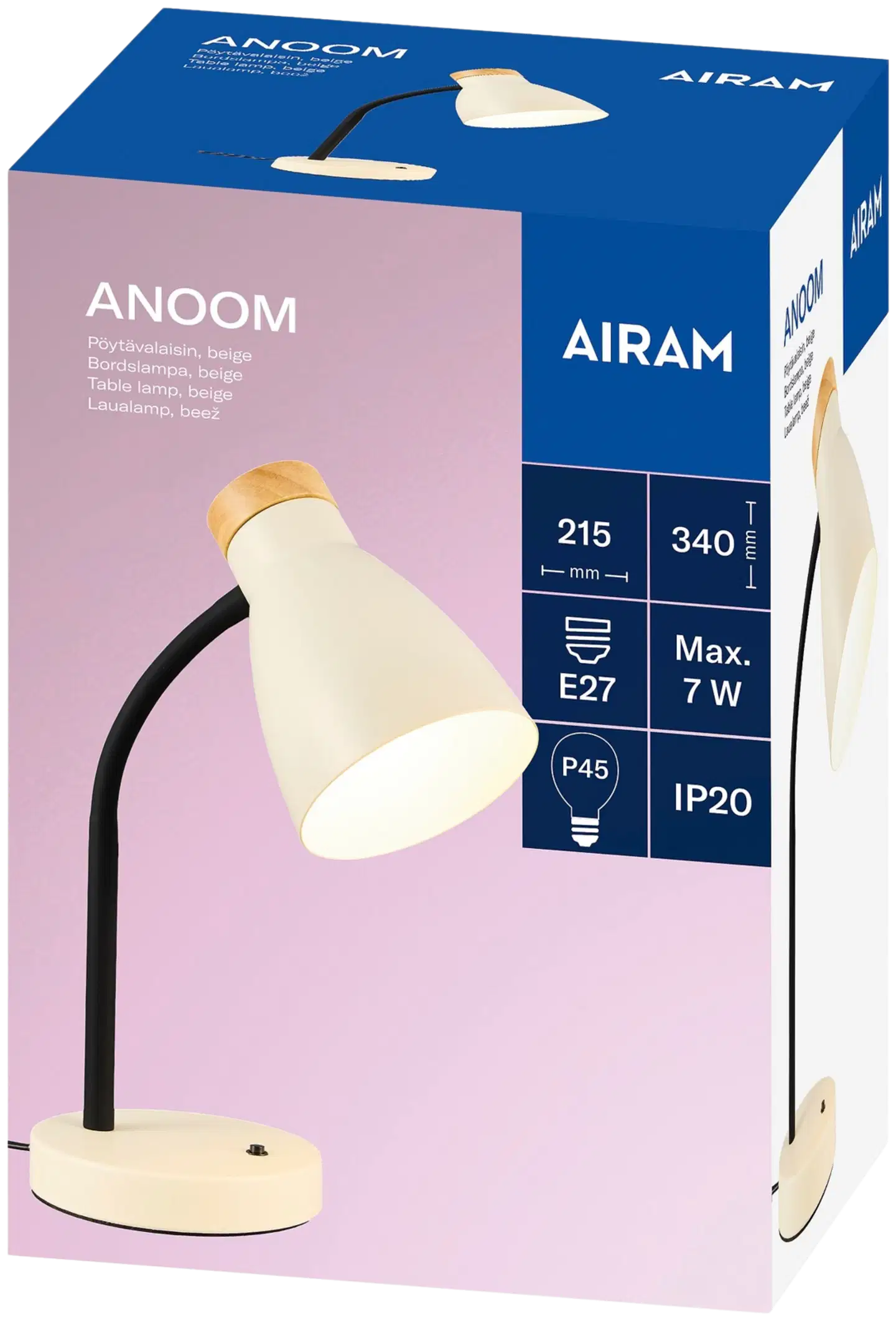 Airam Anoom pöytävalaisin E27 beige/puu - 2