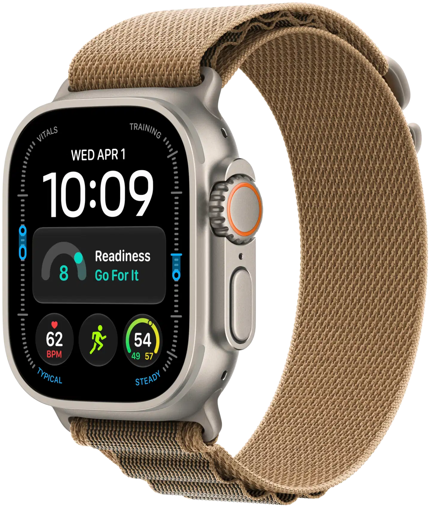 Apple Watch Ultra 4 GPS + Cellular 49 mm:n luonnontitaanikuori ja aavikonvärinen Alpine Loop -ranneke - M - MJAF4KS/A - 2