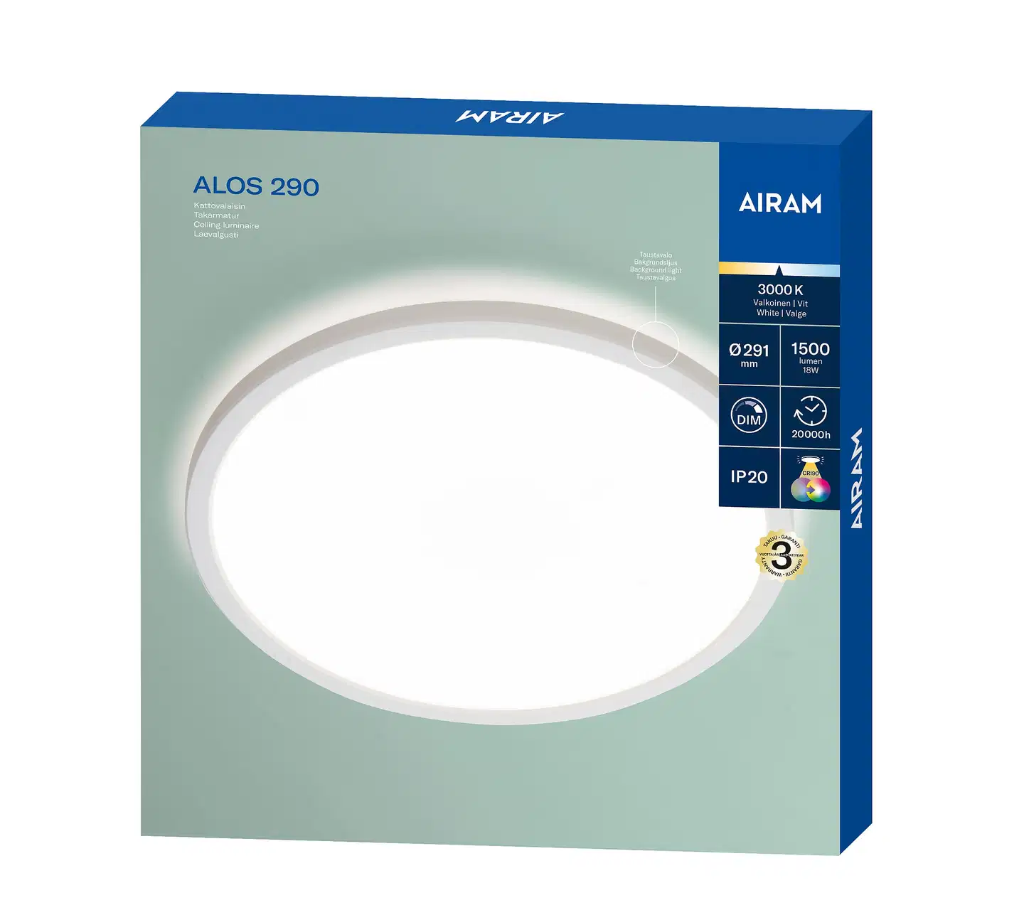Airam Alos 290 plafondi IP20 18W/930 STEP DIM valkoinen - 2