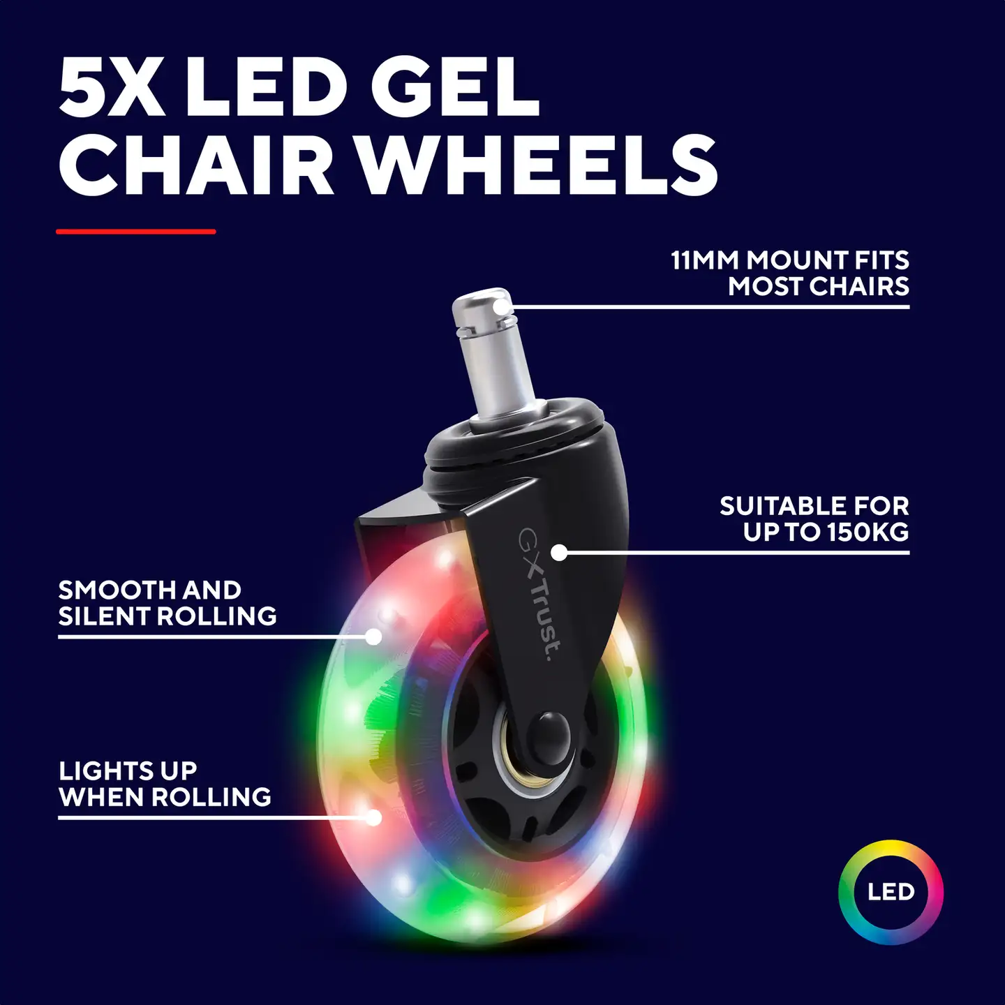 Trust Valaistut pelituolin pyörät GXT 701 LED - 8