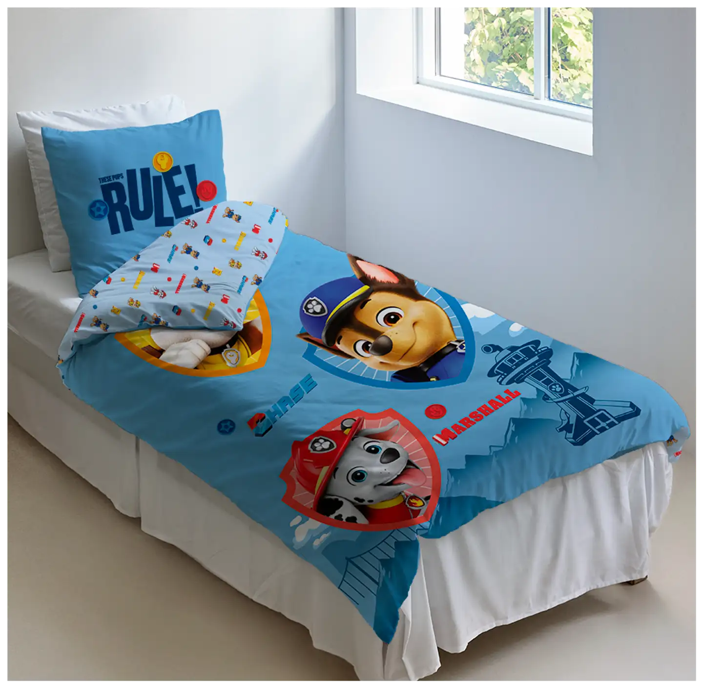 Paw Patrol lasten pussilakanasetti 120x160+40x60 cm sininen - 3