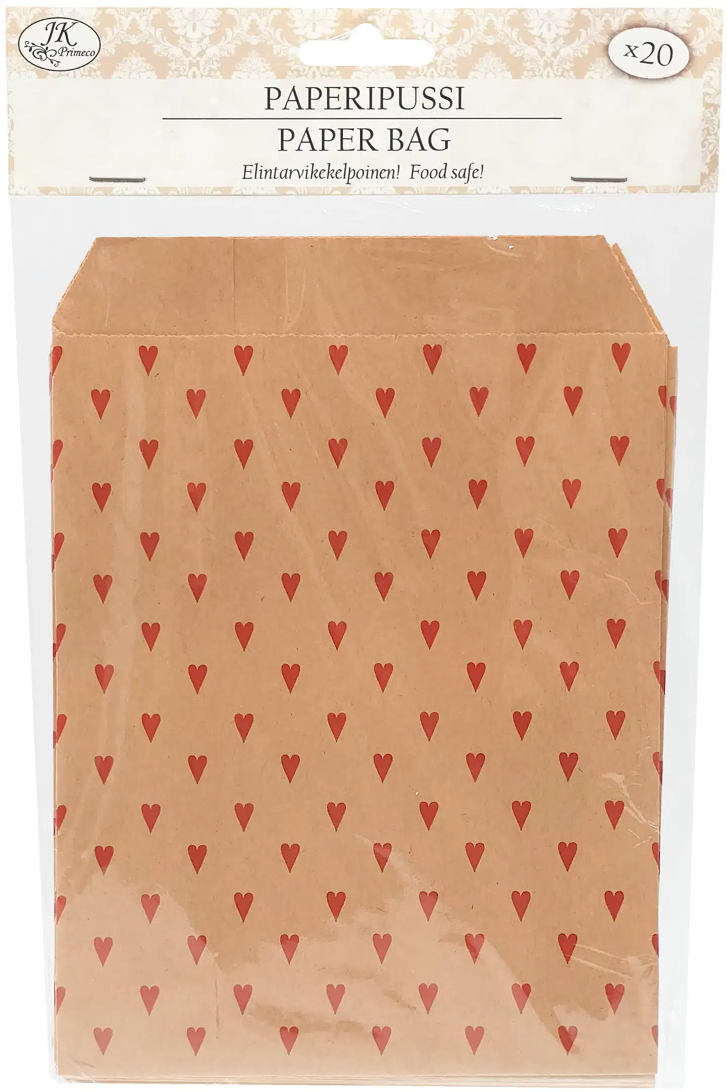 J.K. Primeco Paperipussi 18 x 13cm Sydän punainen natur 20kpl