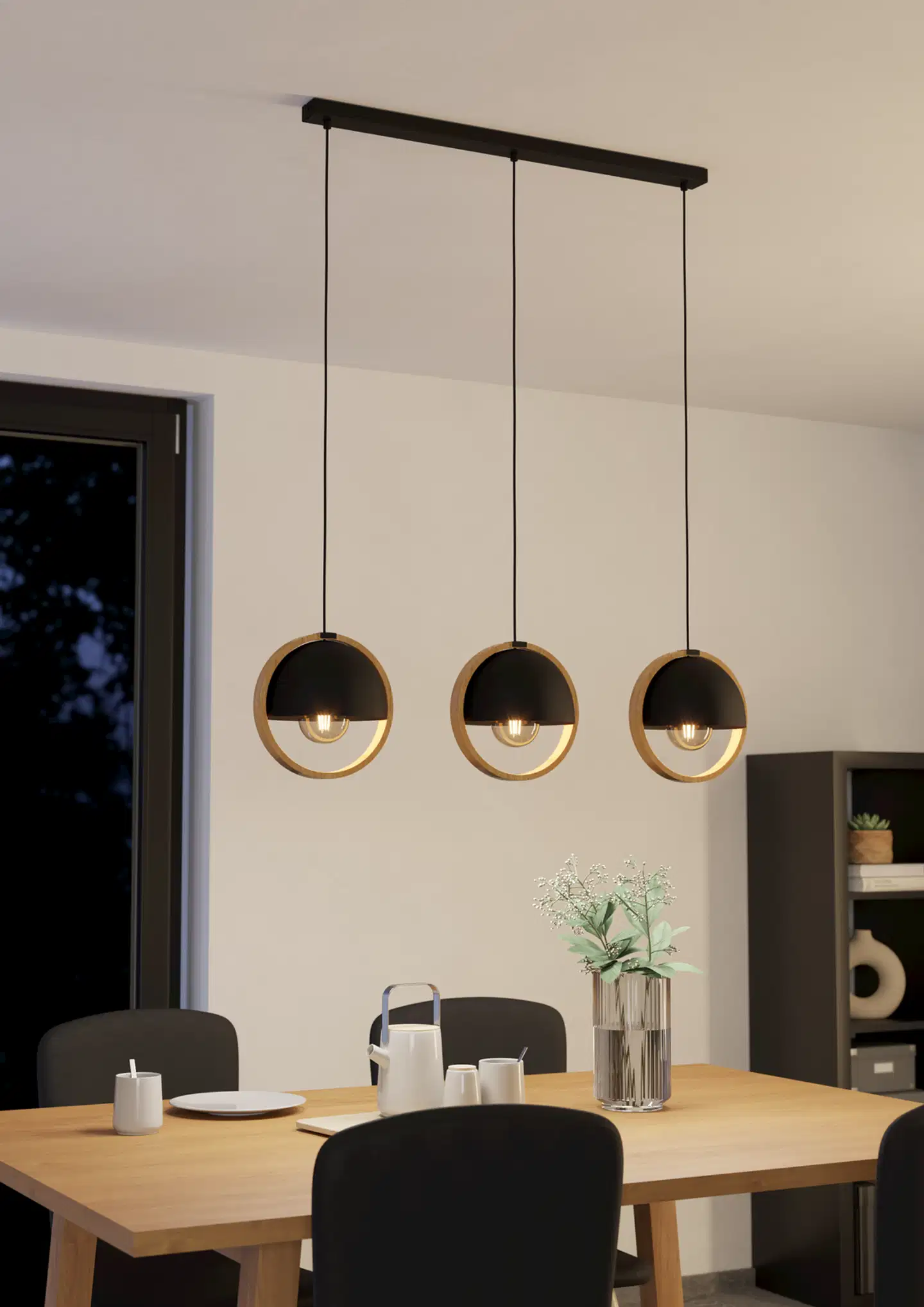 EGLO Riippuvalaisin 3-os  Callow 3x40W 93x23cm puu/musta - 4