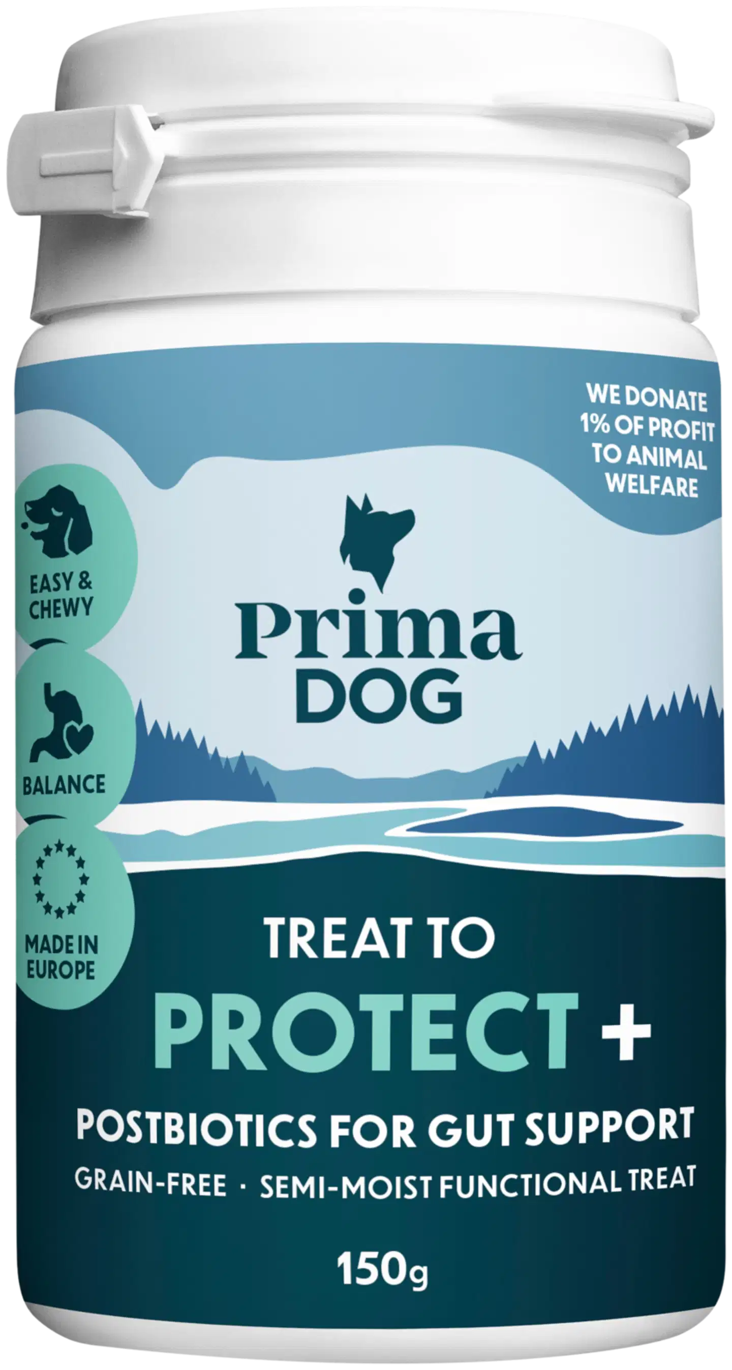 PrimaDog Protect+ 150 g makupala - Postbiootit suoliston hyvinvoinnin tukemiseen