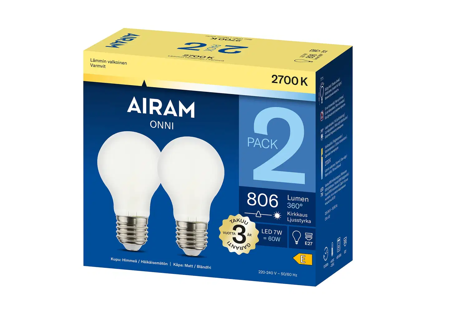 Airam LED A60 827 806lm E27 FR 2BX - 3