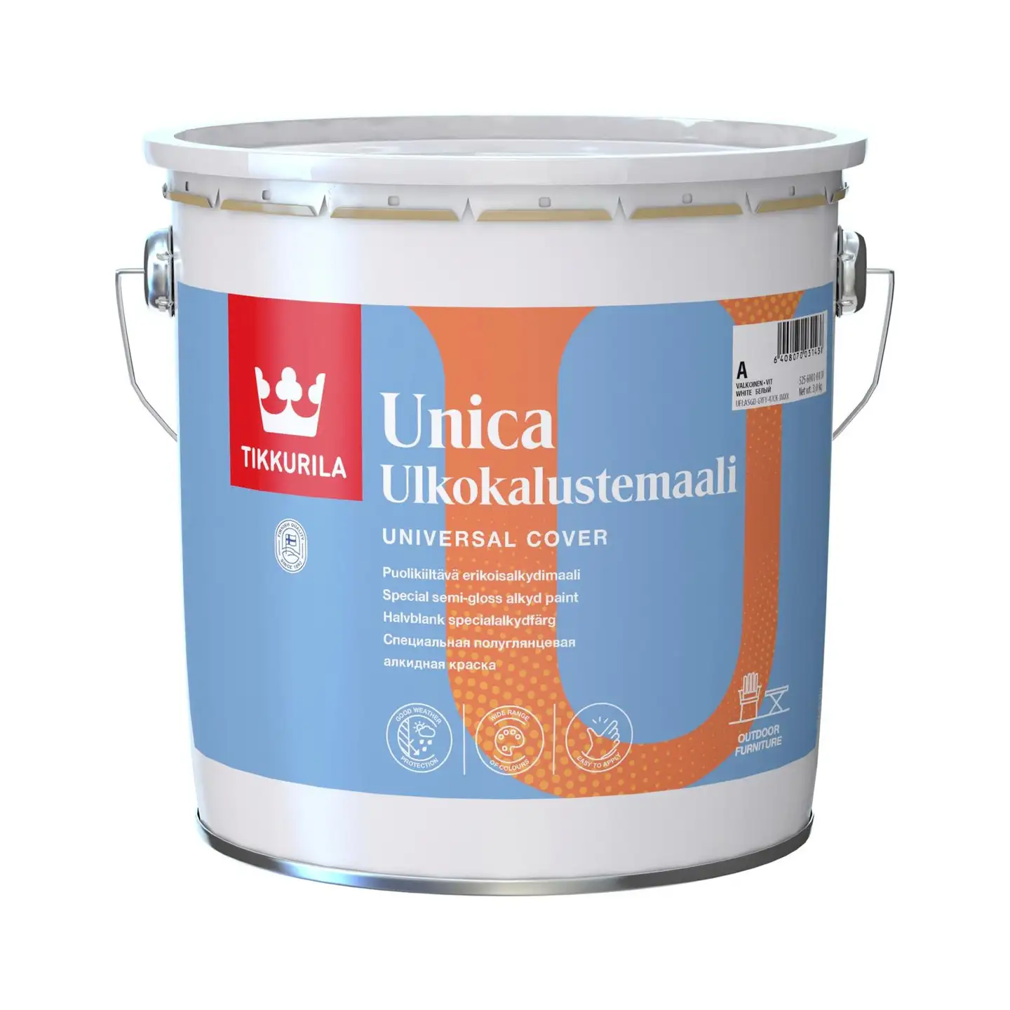 Tikkurila ulkokalustemaali Unica 2,7 l A valkoinen sävytettävissä puolikiiltävä