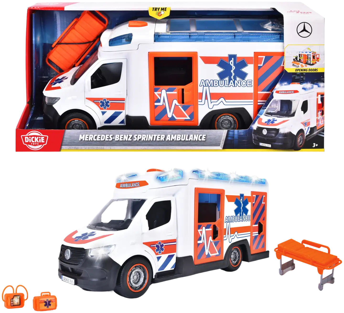 Dickie Toys - Mercedes-Benz Sprinter ambulanssi, 34,5 cm, valo- ja äänitehostein