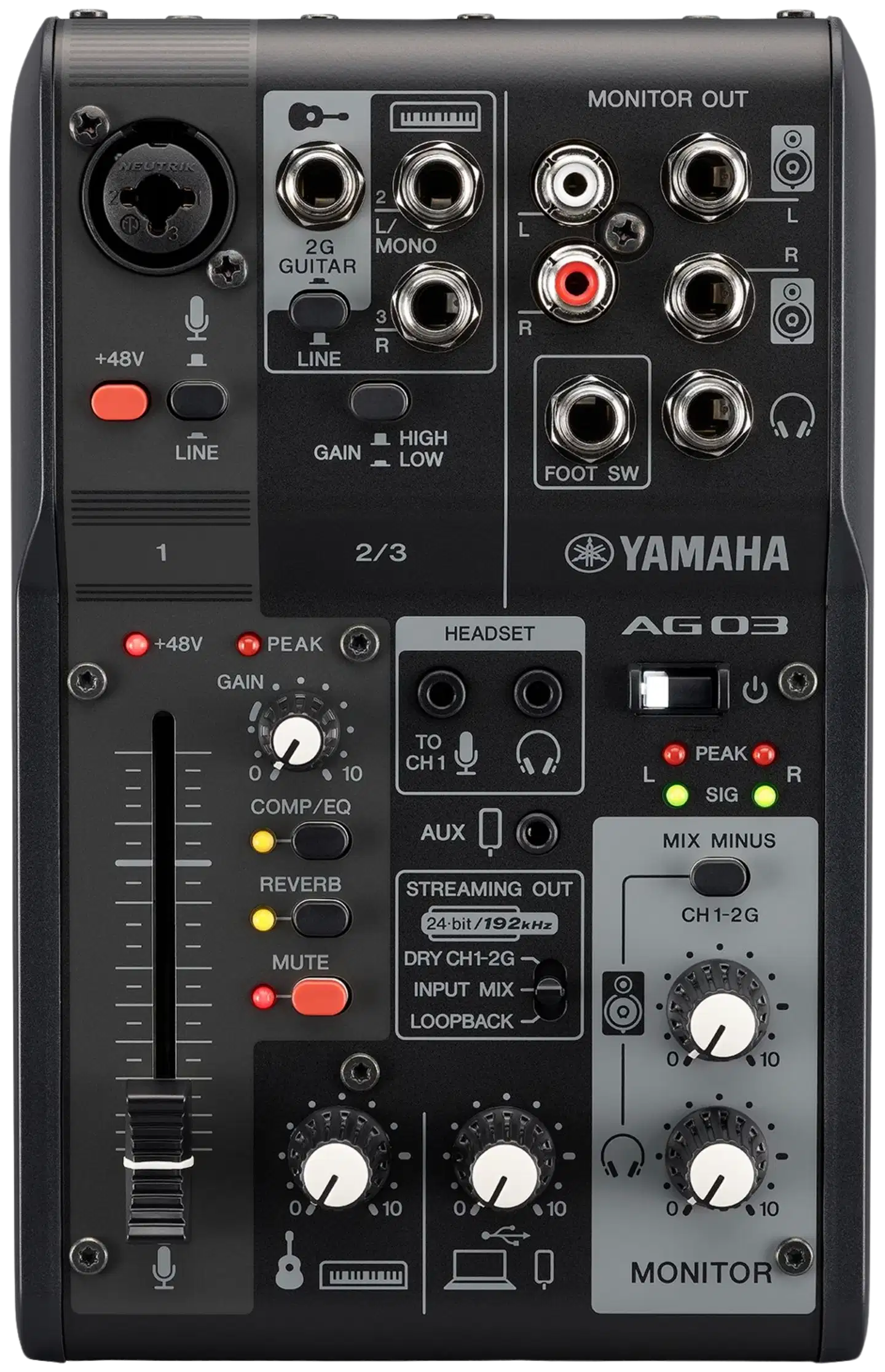 Yamaha livestriimausmikseri AG03mk2B - 3