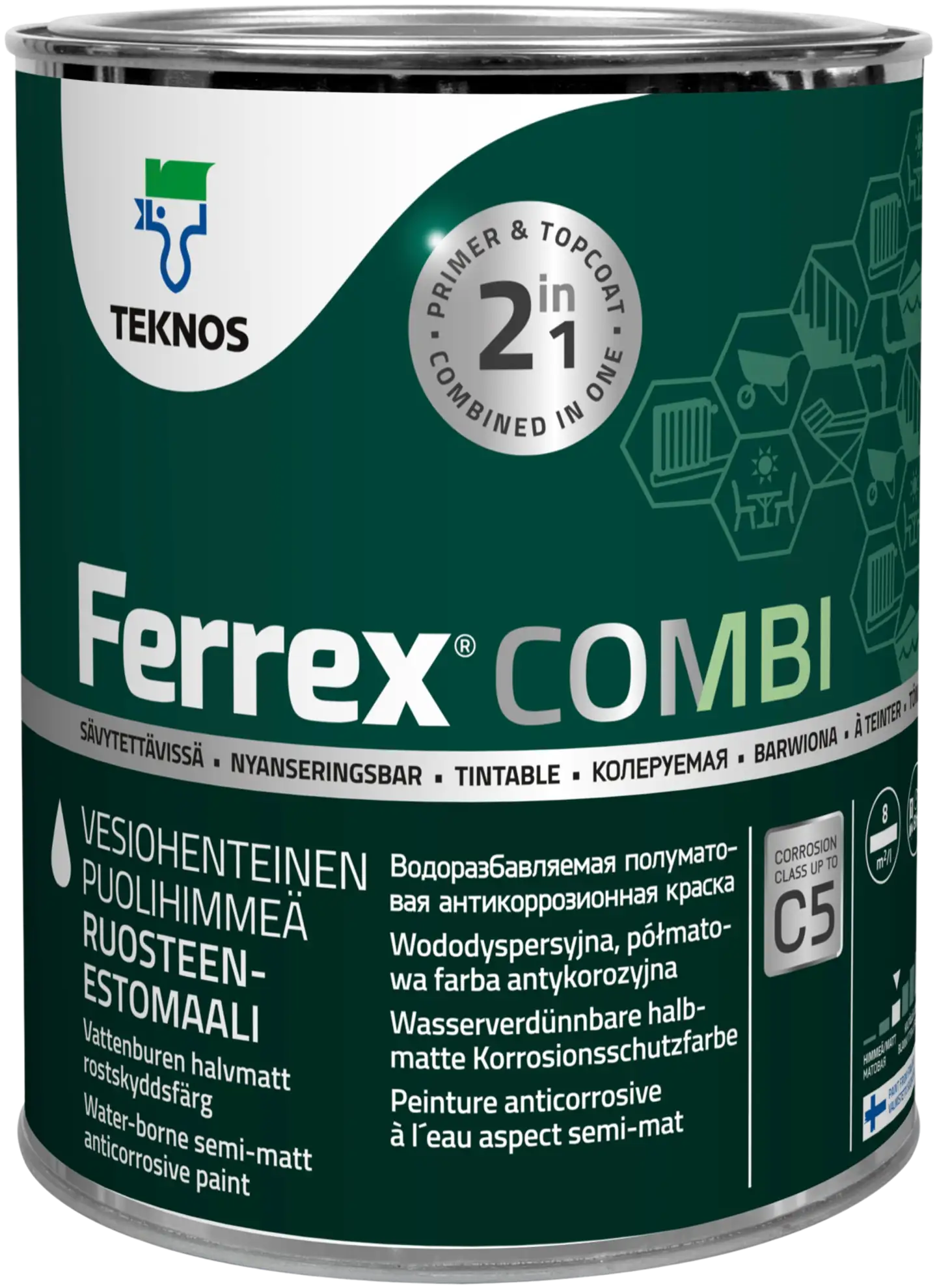 Teknos ruosteenestomaali Ferrex Combi 0,9 l PM1 valkoinen sävytettävissä puolihimmeä