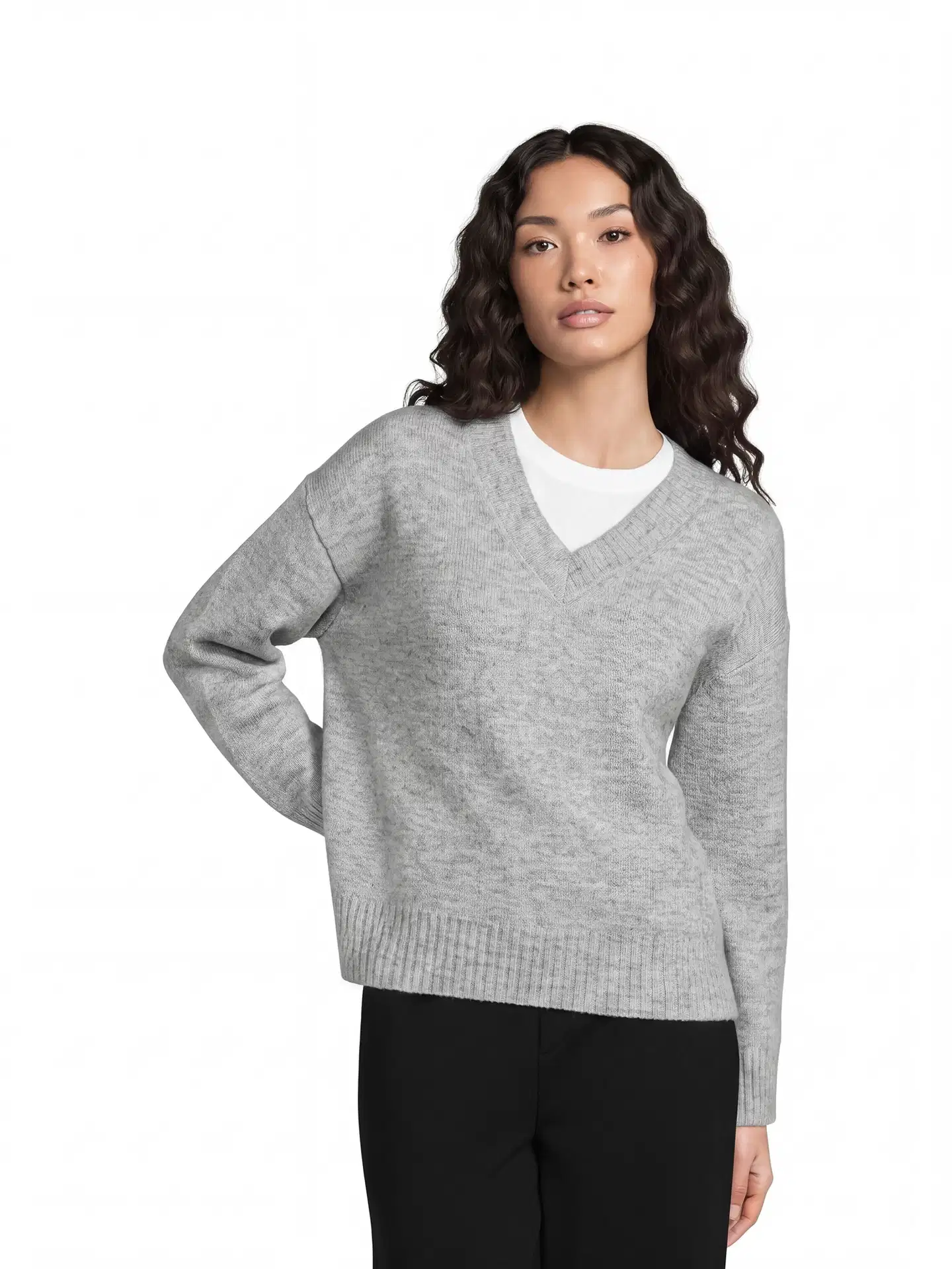 House naisten neule Fluffy-V - L.grey melange - 1