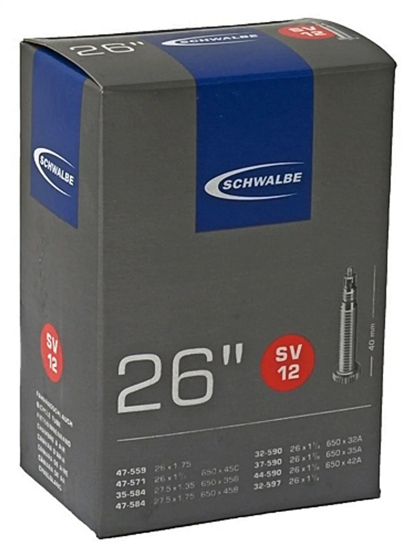 Schwalbe polkupyörän sisärengas 26" 32/47-559/597 sv12 40mm