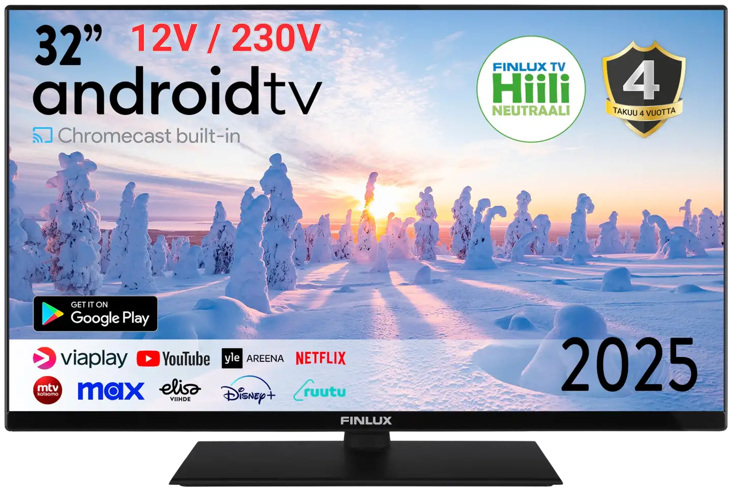 Finlux 32" FullHD Android Smart LED TV 12V sekä 230V käyttöjännitteellä 32M8.2ACI-12 - 1