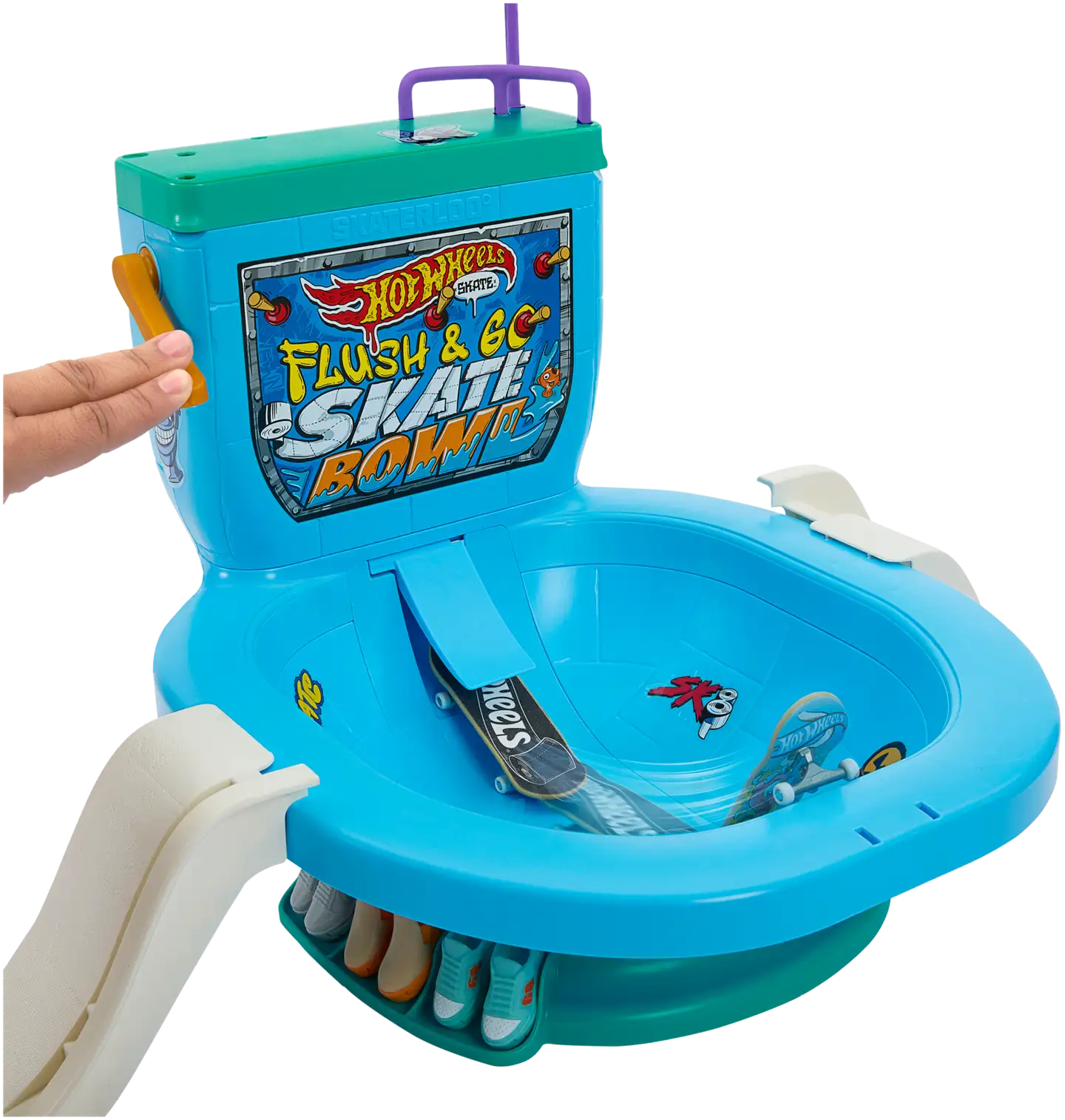 Hot Wheels Skate Flush & Go Skate Bowl -sormiskeittileikkisetti - 3