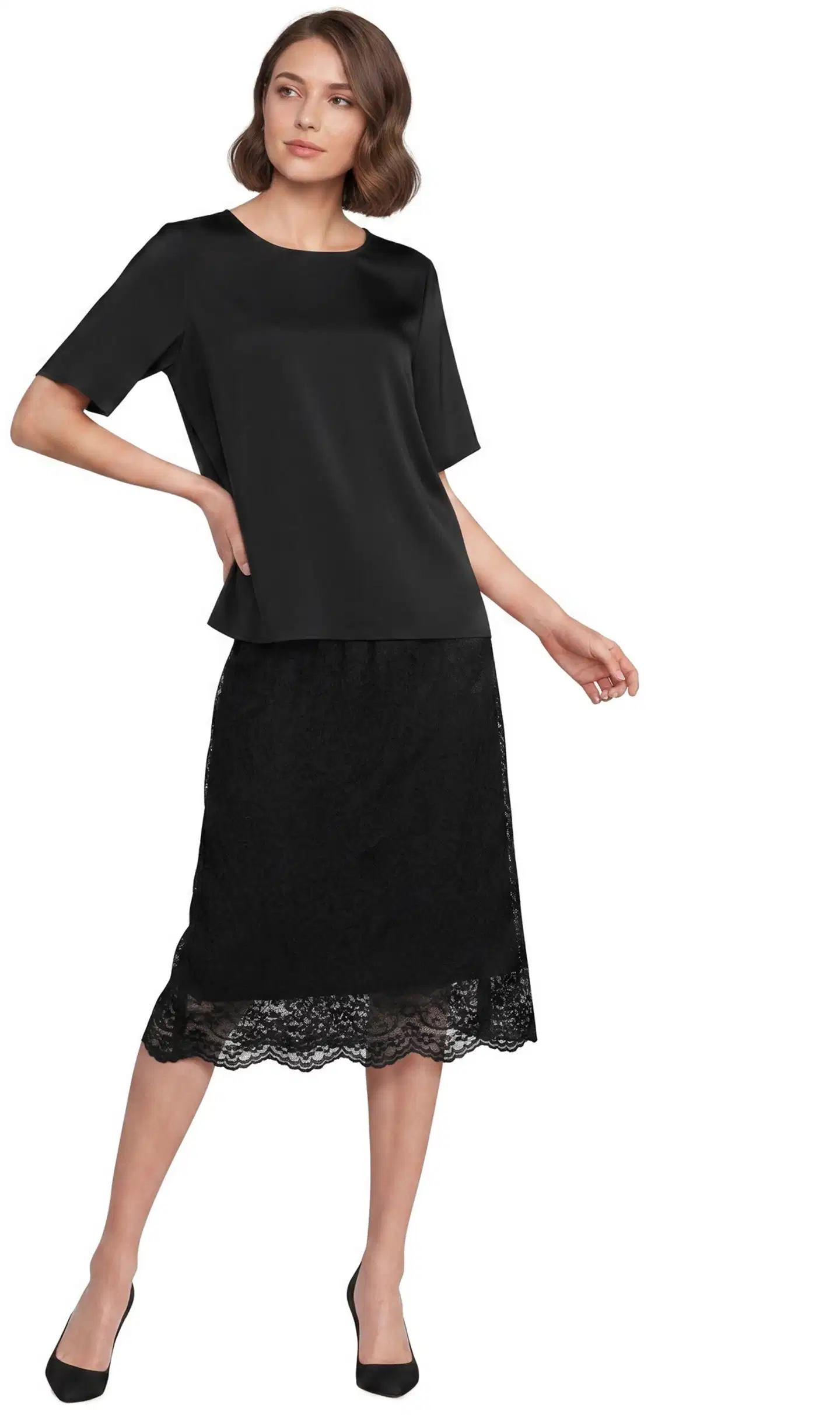 London Fog naisten pitsihame 221L264026 - black - 4