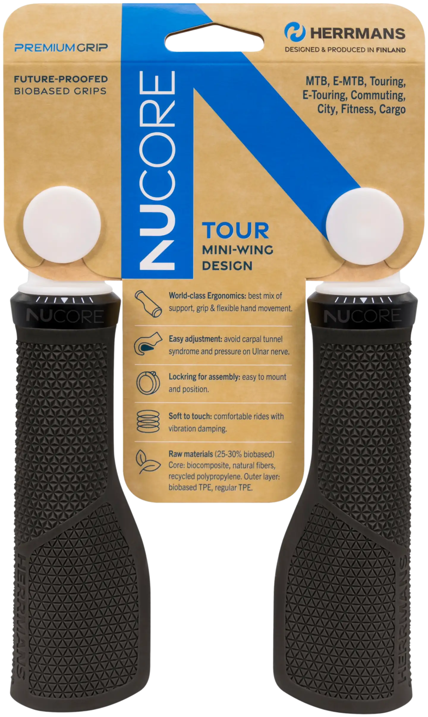 Herrmans biopohjainen kädensija nucore tour peak 130mm musta  Ø22mm - 2