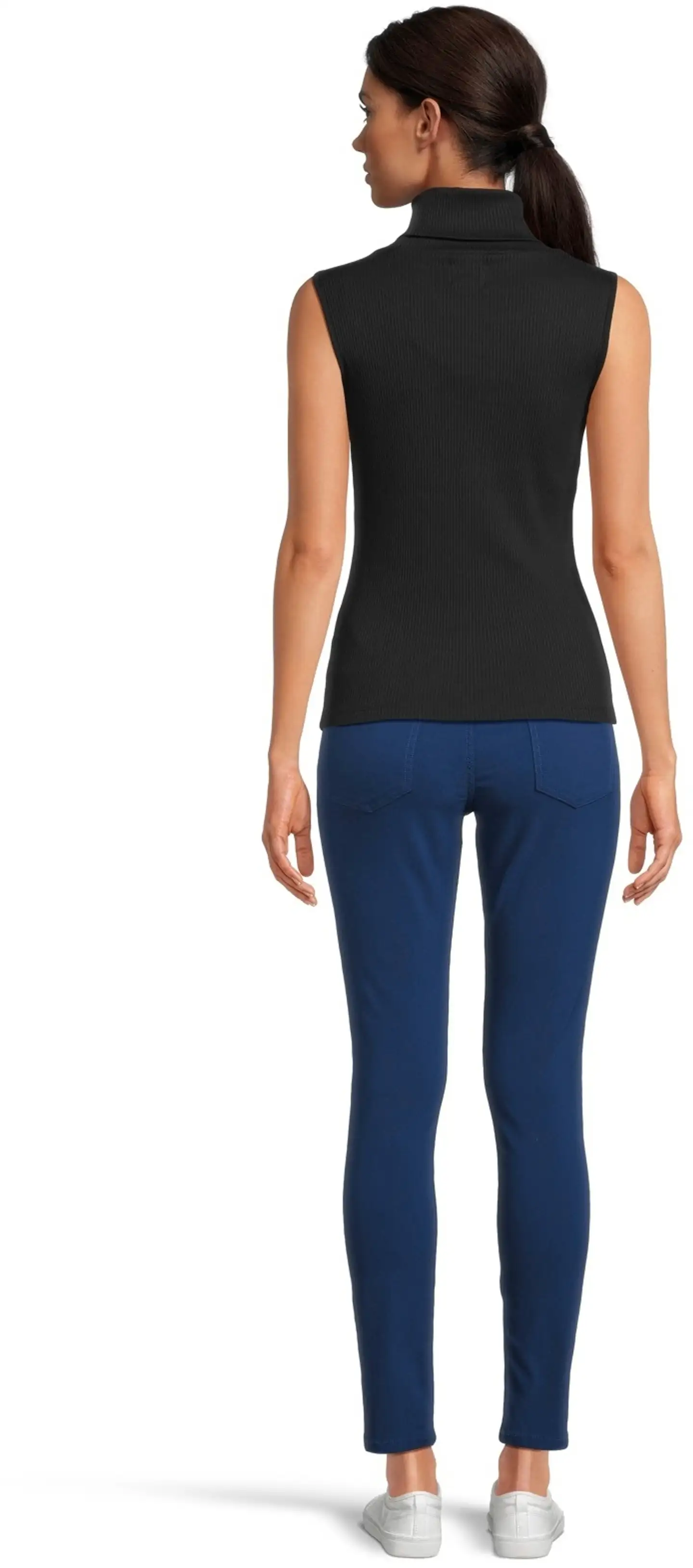 WKLY. naisten ribbipoolo, hihaton kääntöpoolokaulus - BLACK - 3