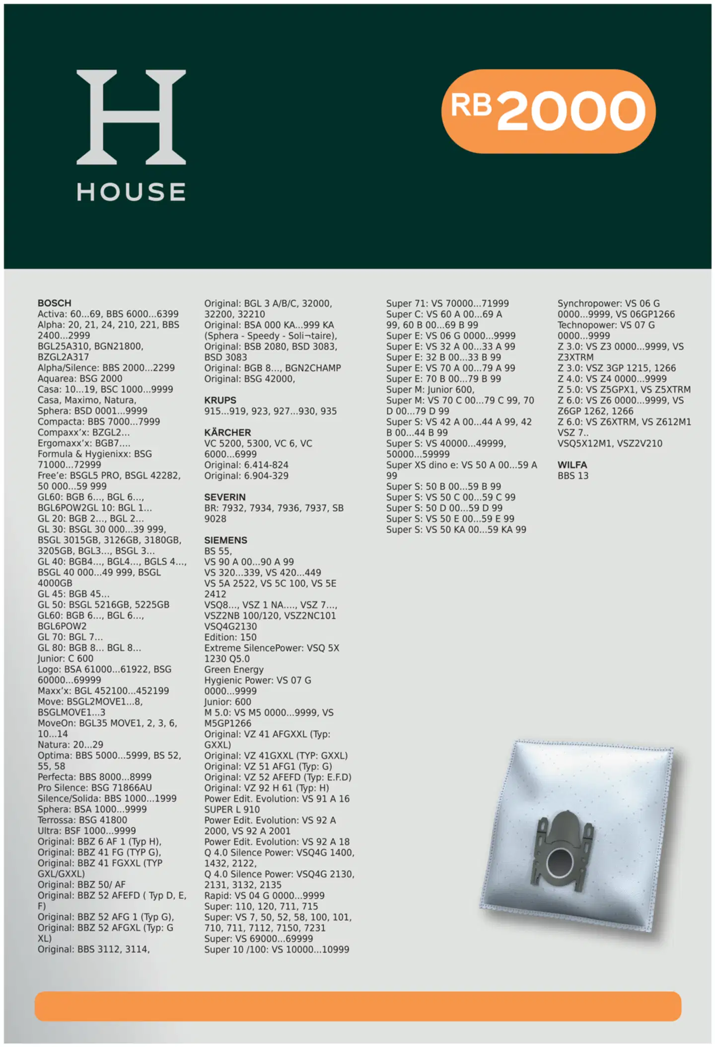 House RB2000 pölypussi 4 kpl + moottorisuodatin - 4