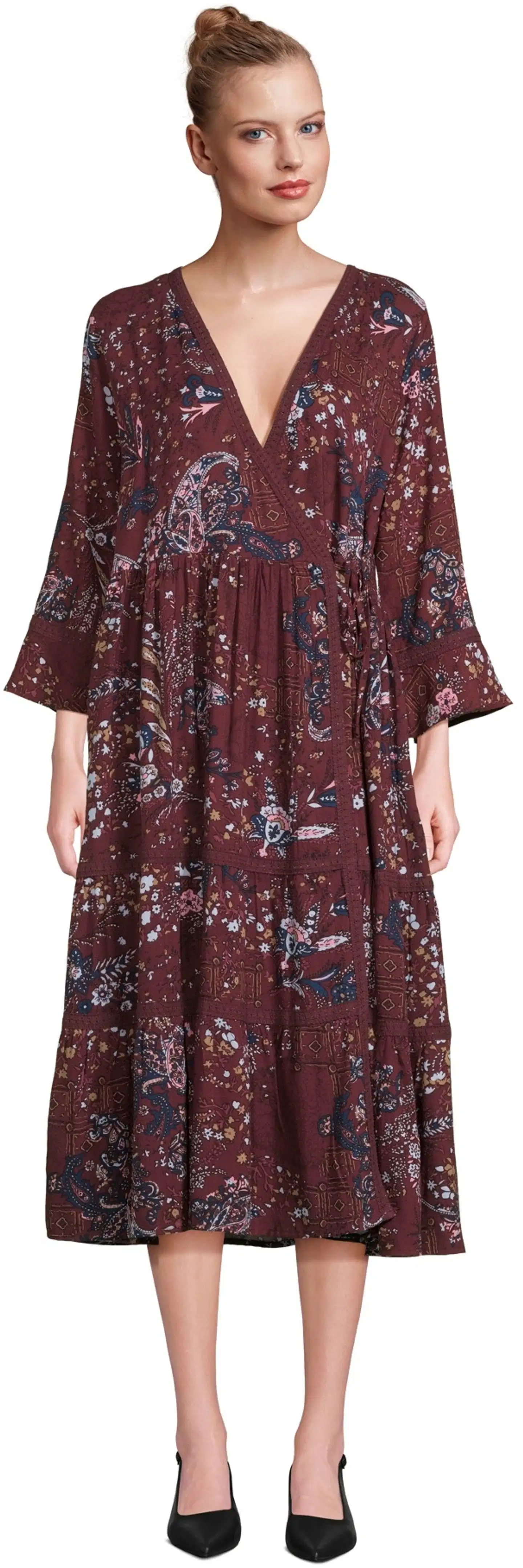 Margaux Riviera naisten kuviollinen midi kietaisumekko SOK-007 - WINE - 1