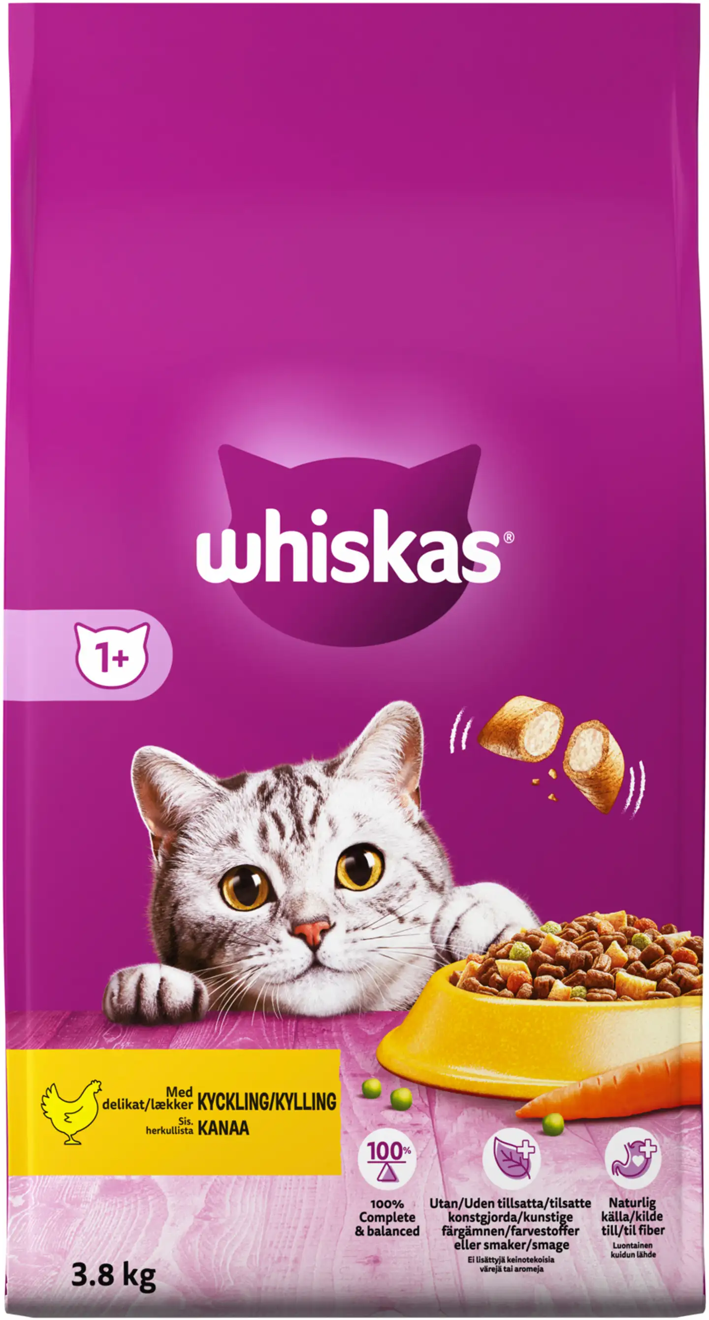 Whiskas 1+ sis. Kanaa (3,8 kg)