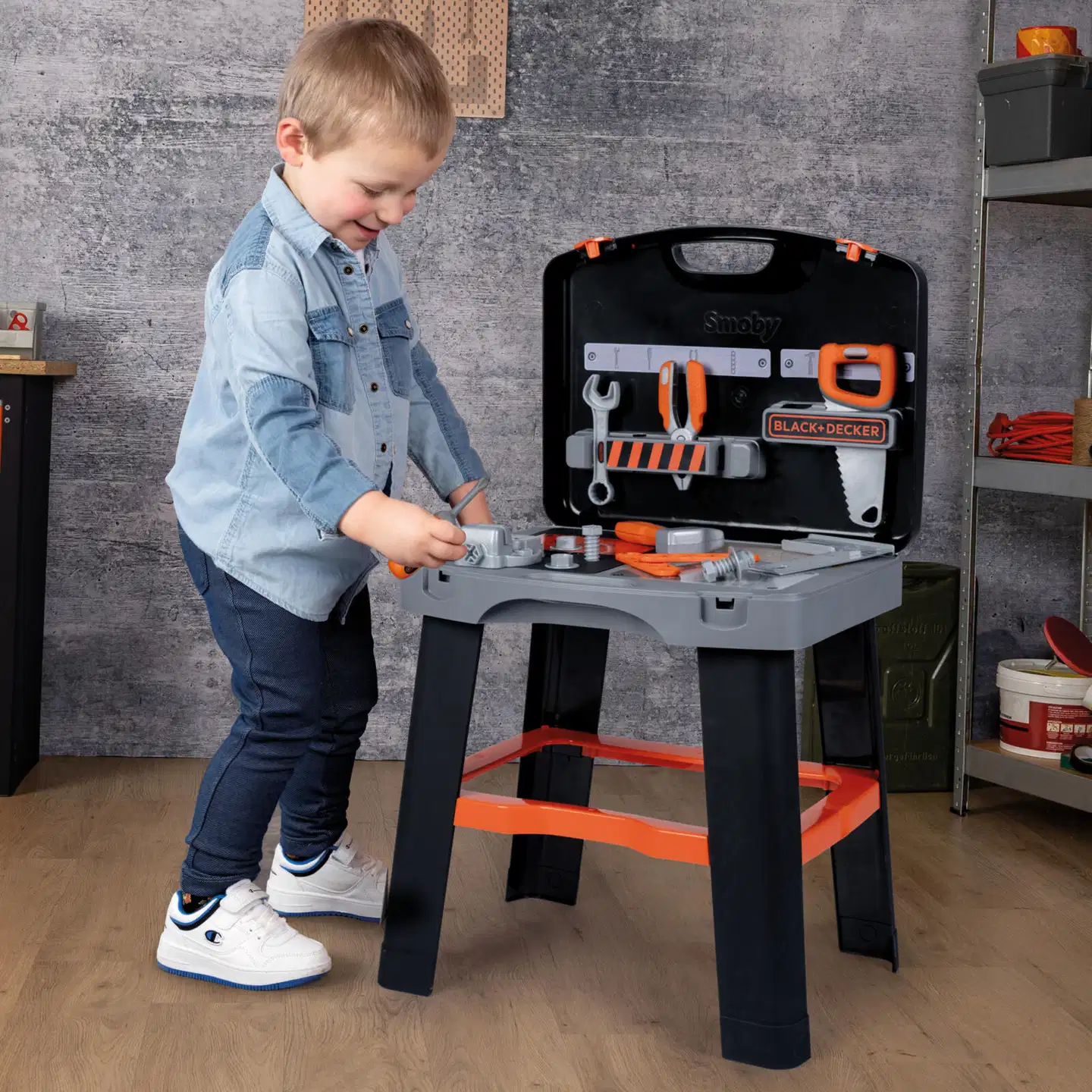 Smoby Black+Decker Bricolo Smart, salkkuun mahtuva, koottava työkalupenkki - 7