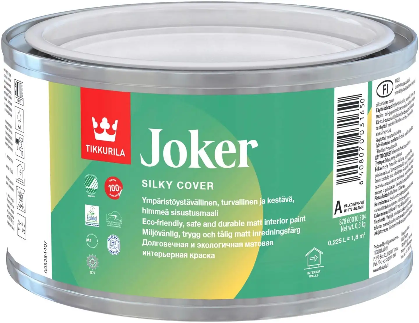 Tikkurila sisustusmaali Joker 0,225 l A valkoinen sävytettävissä himmeä